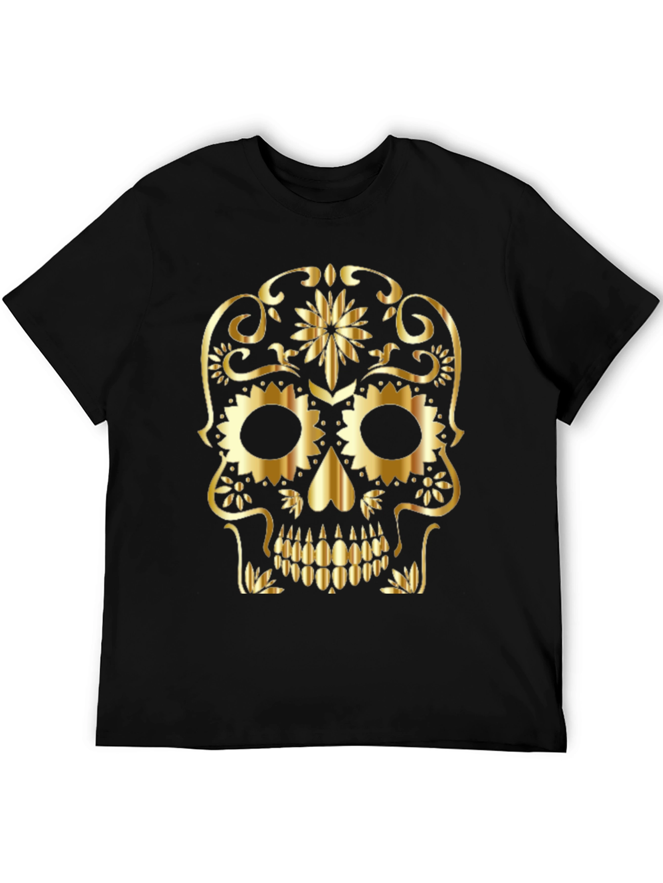 Gothic Golden Sugar Skull Graphic T-Shirt
