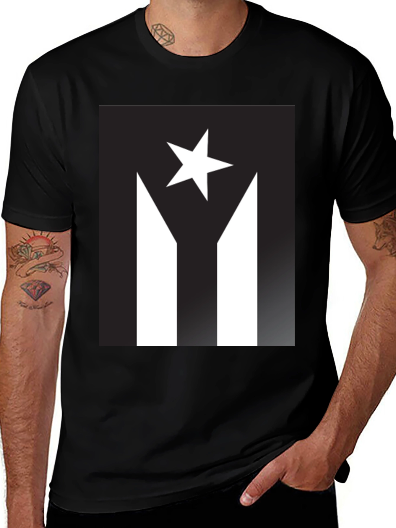 Puerto Rico Flag Inspired Black T-Shirt