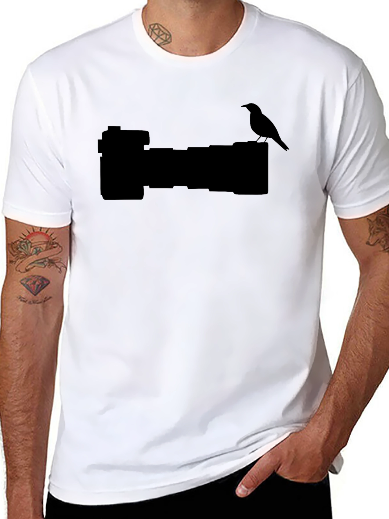 Camera Bird Graphic Black Tee