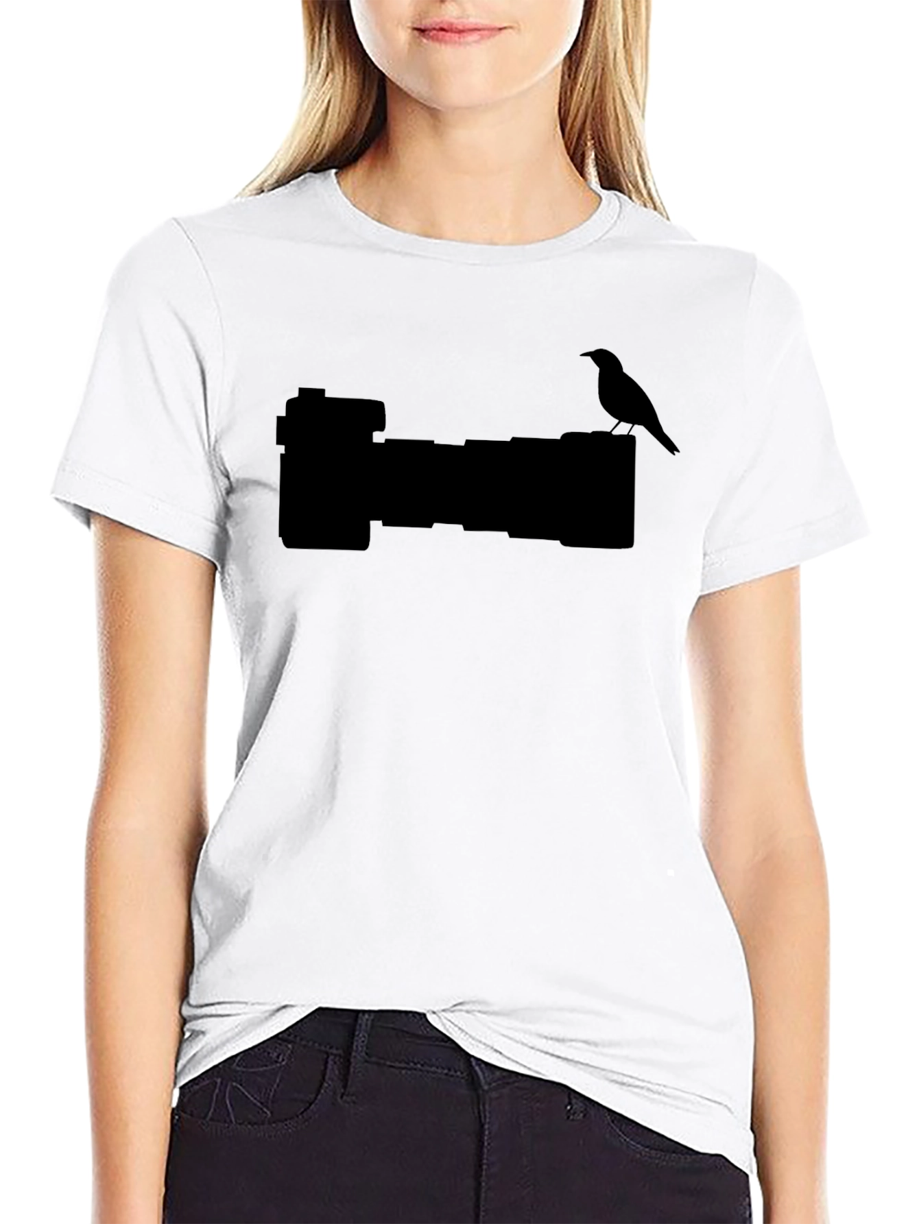 Camera Bird Graphic Black Tee