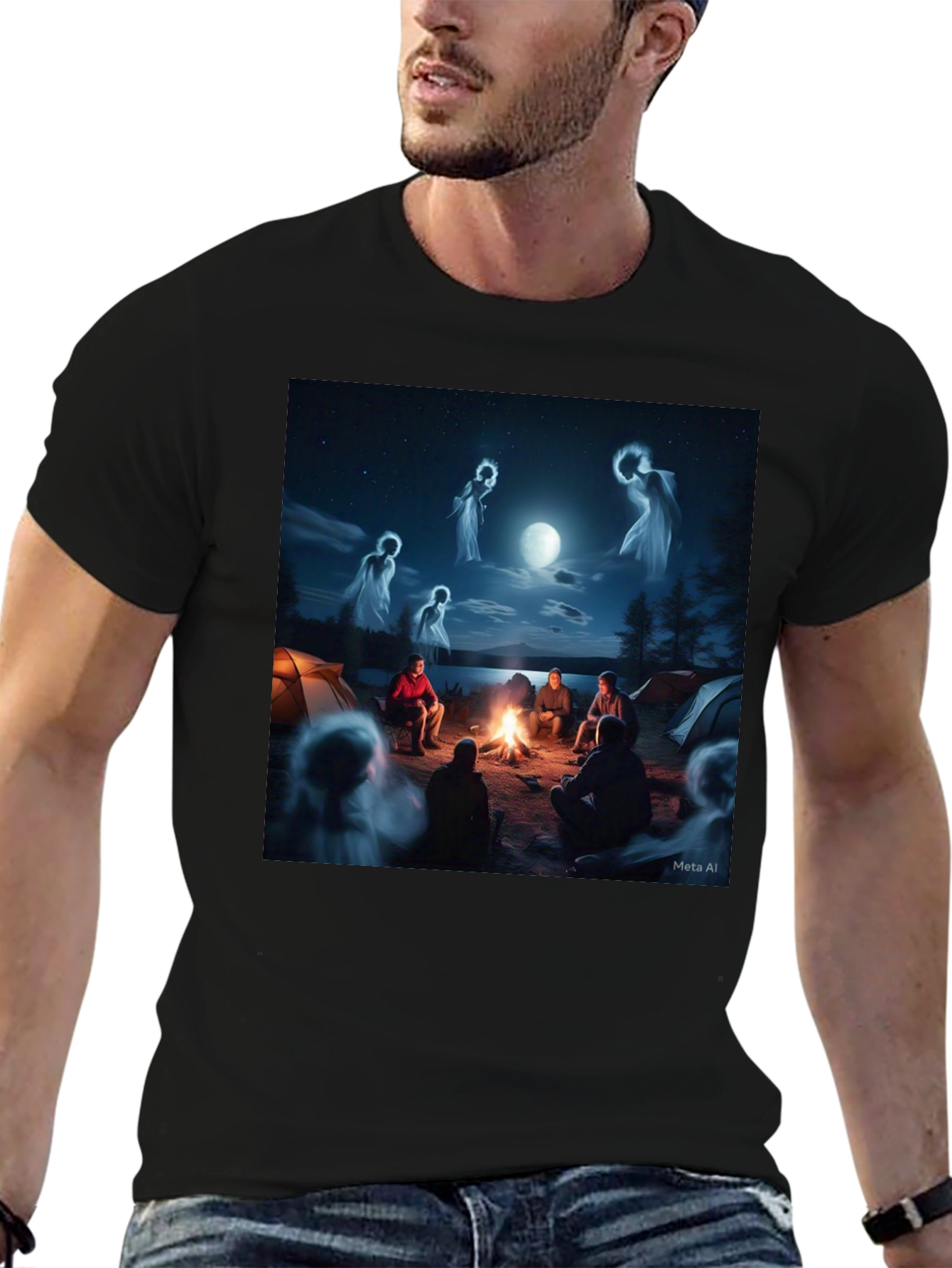 Campfire Spirits Graphic Tee - Black Cotton T-Shirt