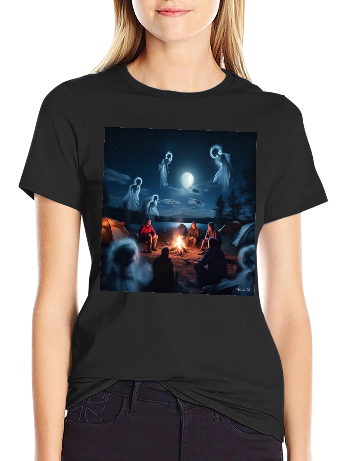 Campfire Spirits Graphic Tee - Black Cotton T-Shirt