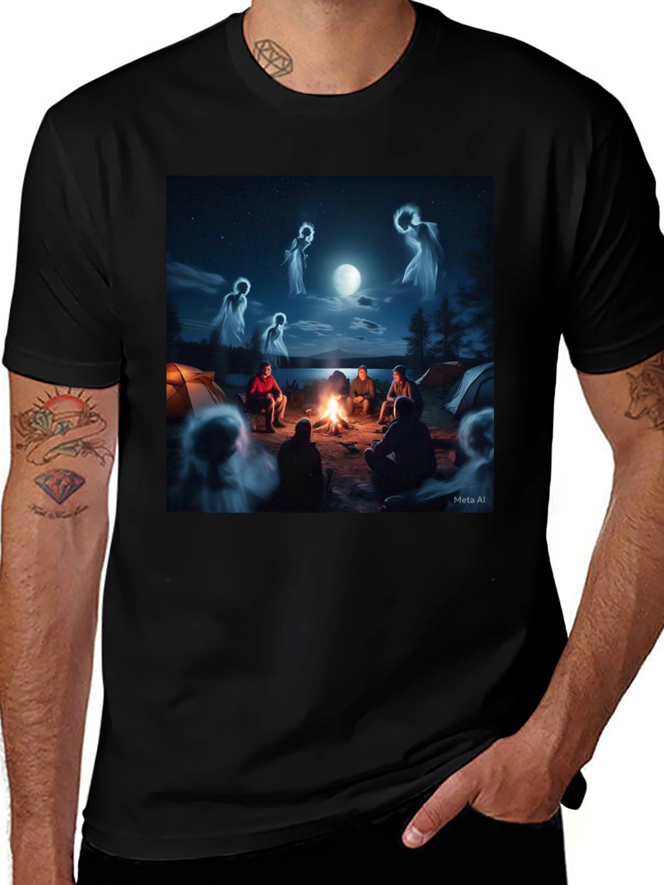 Campfire Spirits Graphic Tee - Black Cotton T-Shirt