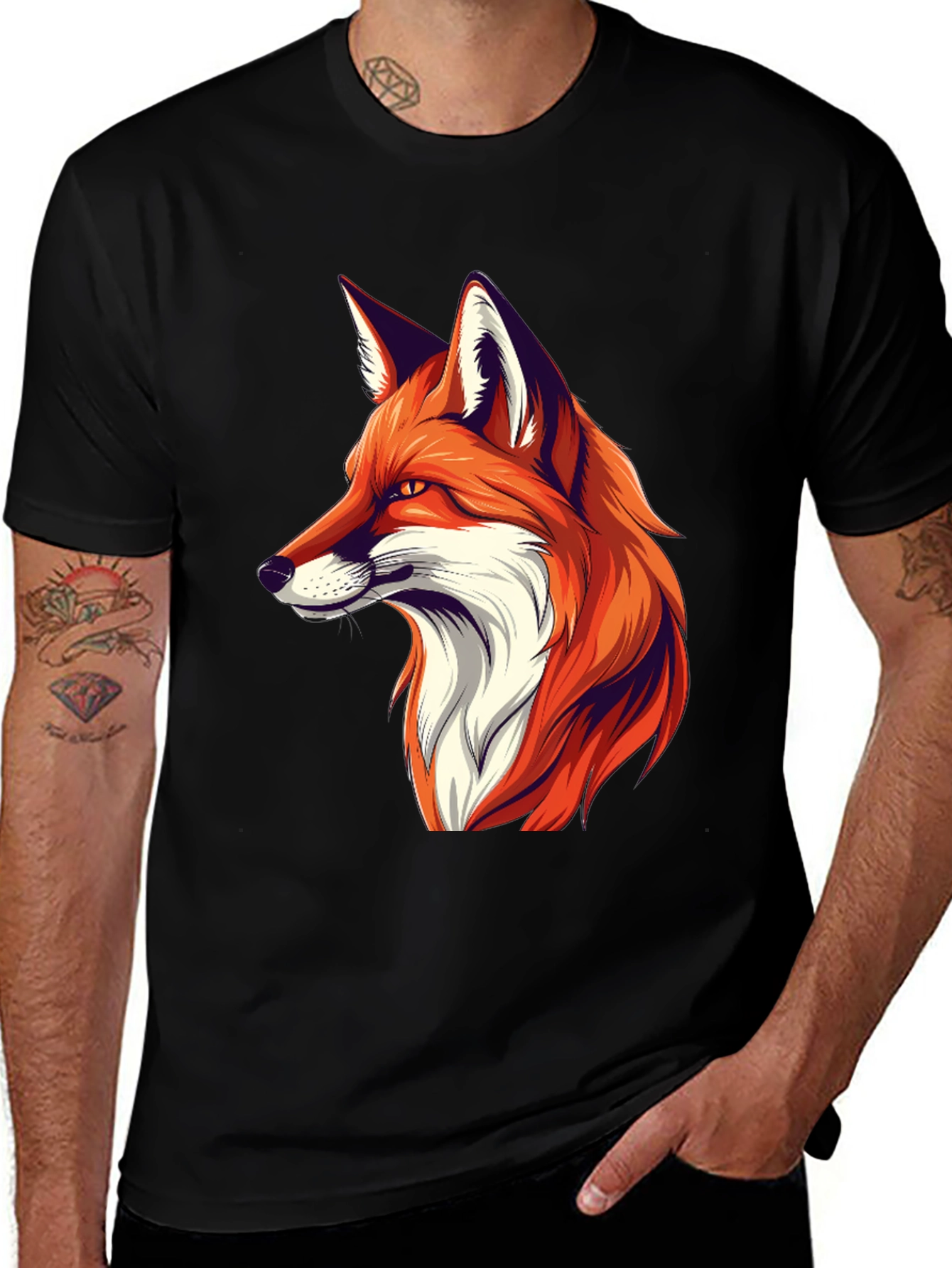 Cool Fox Graphic Tee - Black Cotton T-Shirt