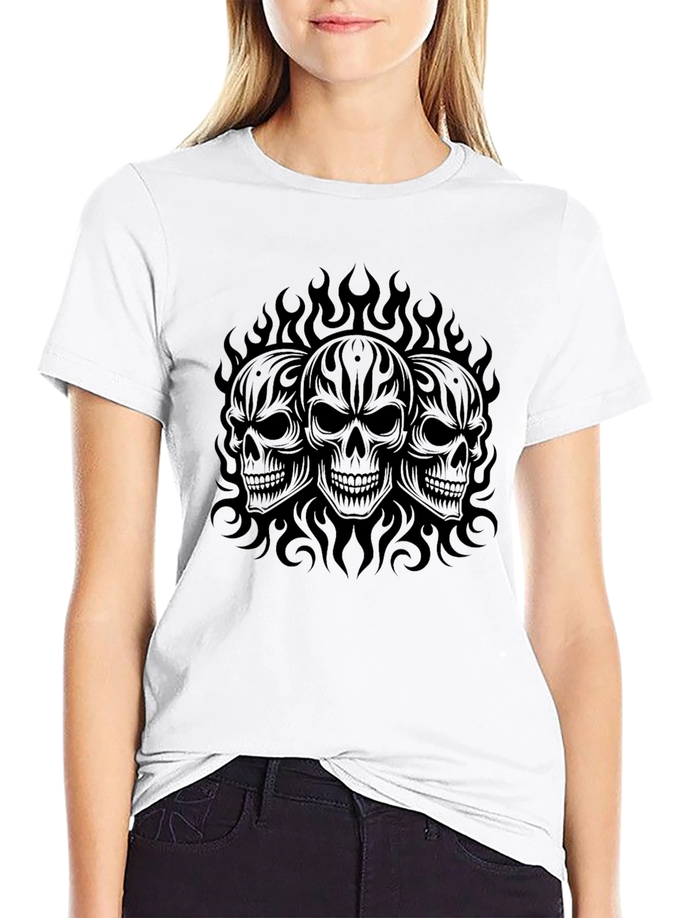 Skull Flames Graphic Black T-Shirt
