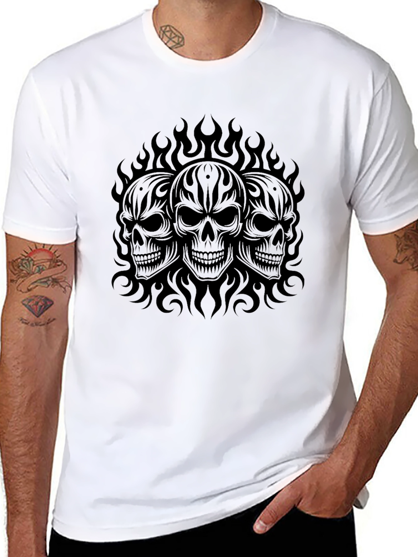Skull Flames Graphic Black T-Shirt