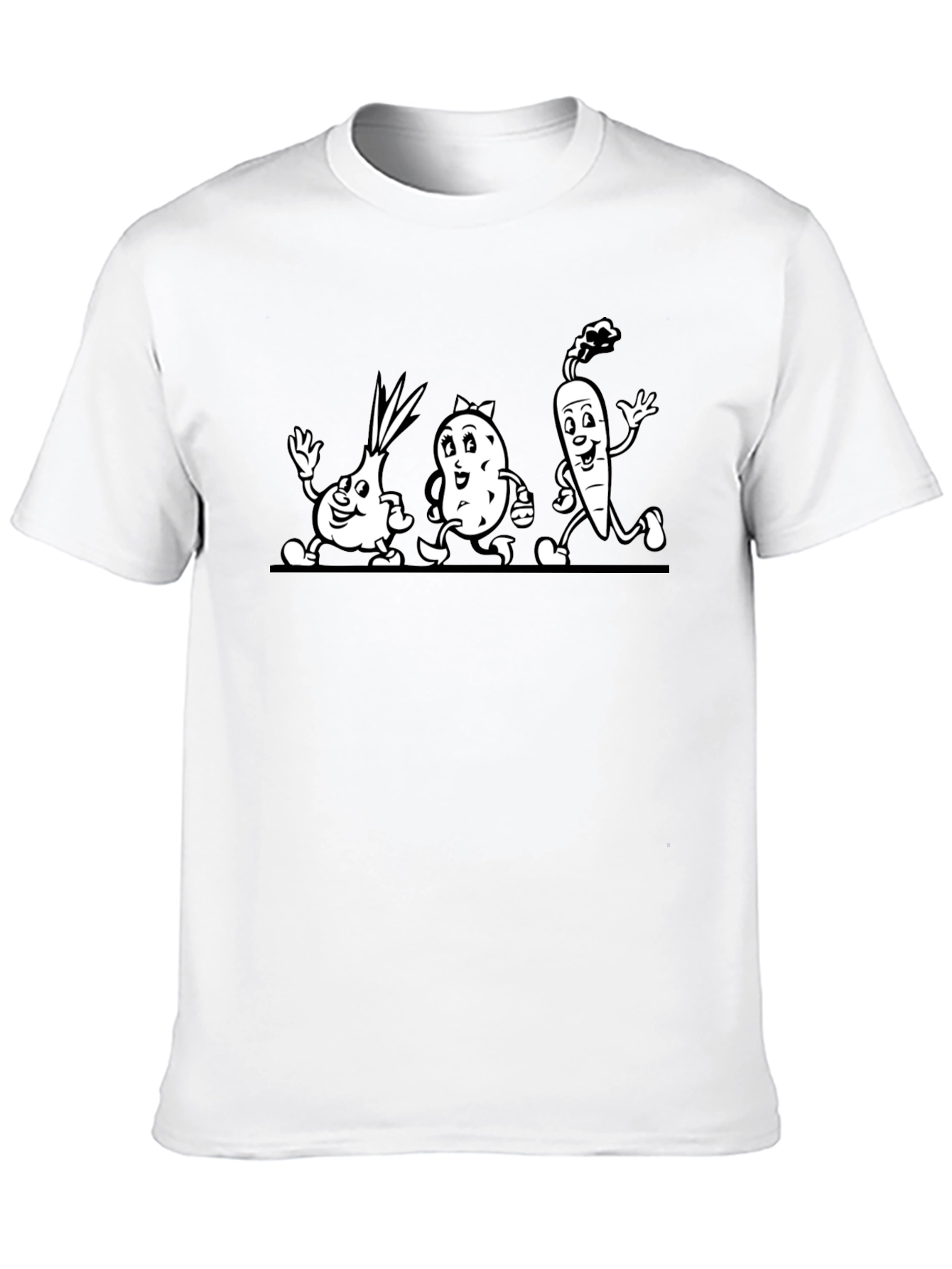 Cartoon Vegetable Run Black T-Shirt