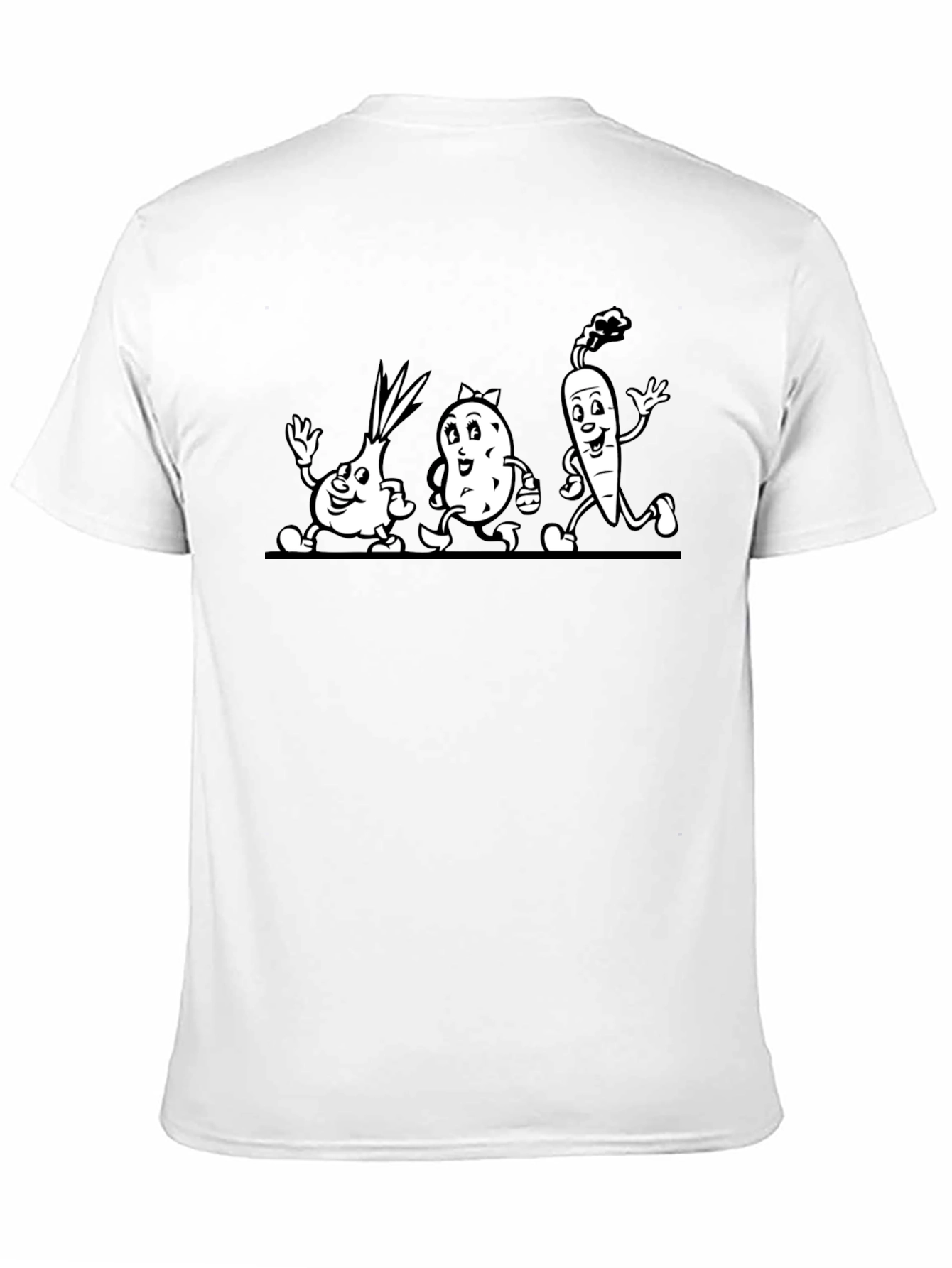 Cartoon Vegetable Run Black T-Shirt