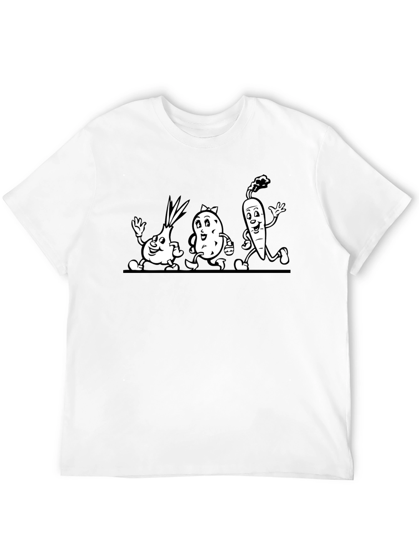 Cartoon Vegetable Run Black T-Shirt