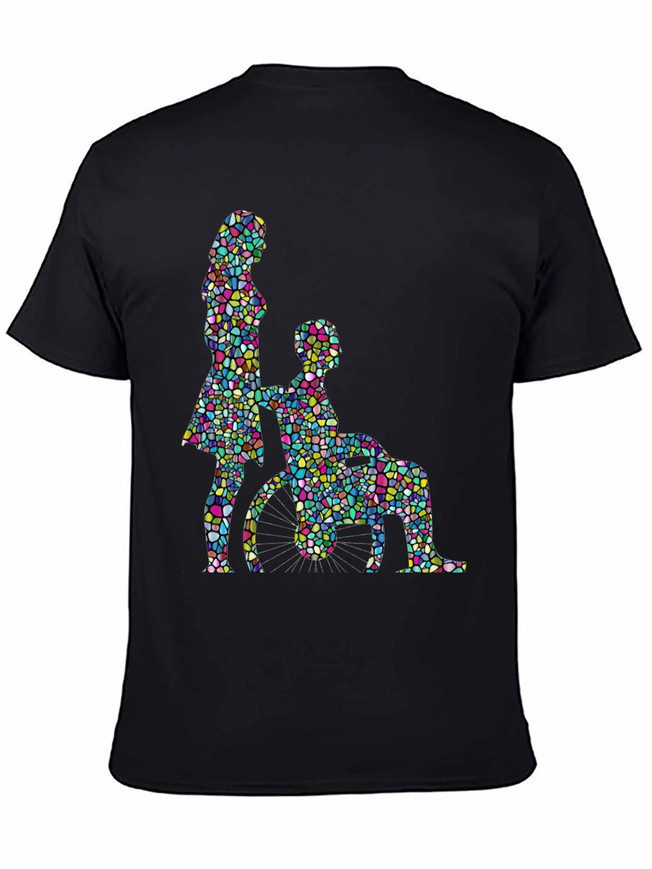 Mosaic Couple Graphic Tee - Black Cotton T-Shirt