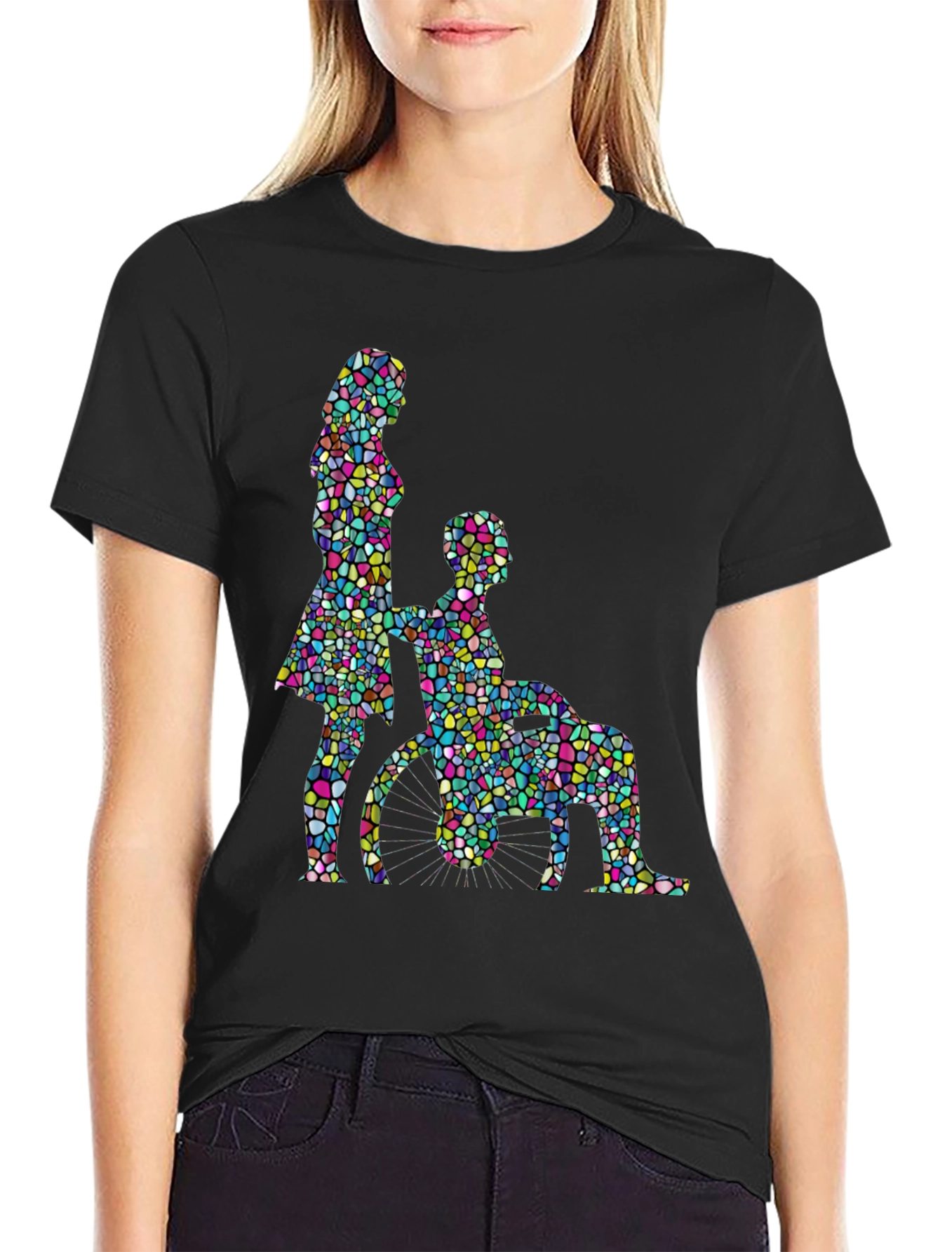 Mosaic Couple Graphic Tee - Black Cotton T-Shirt