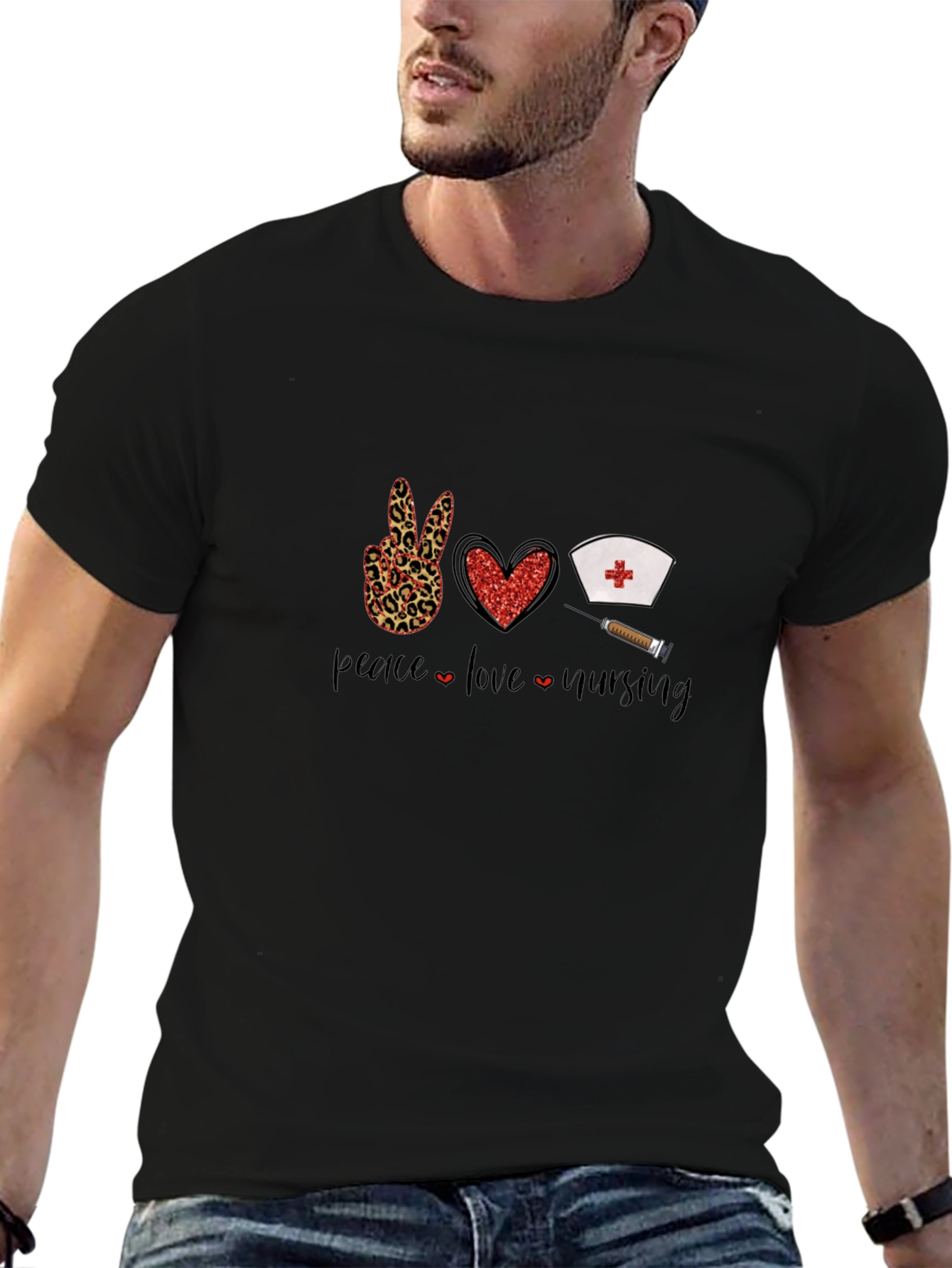 Peace Love Nursing Black Graphic T-Shirt