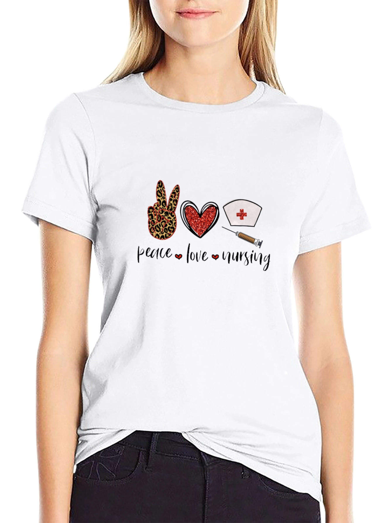 Peace Love Nursing Black Graphic T-Shirt