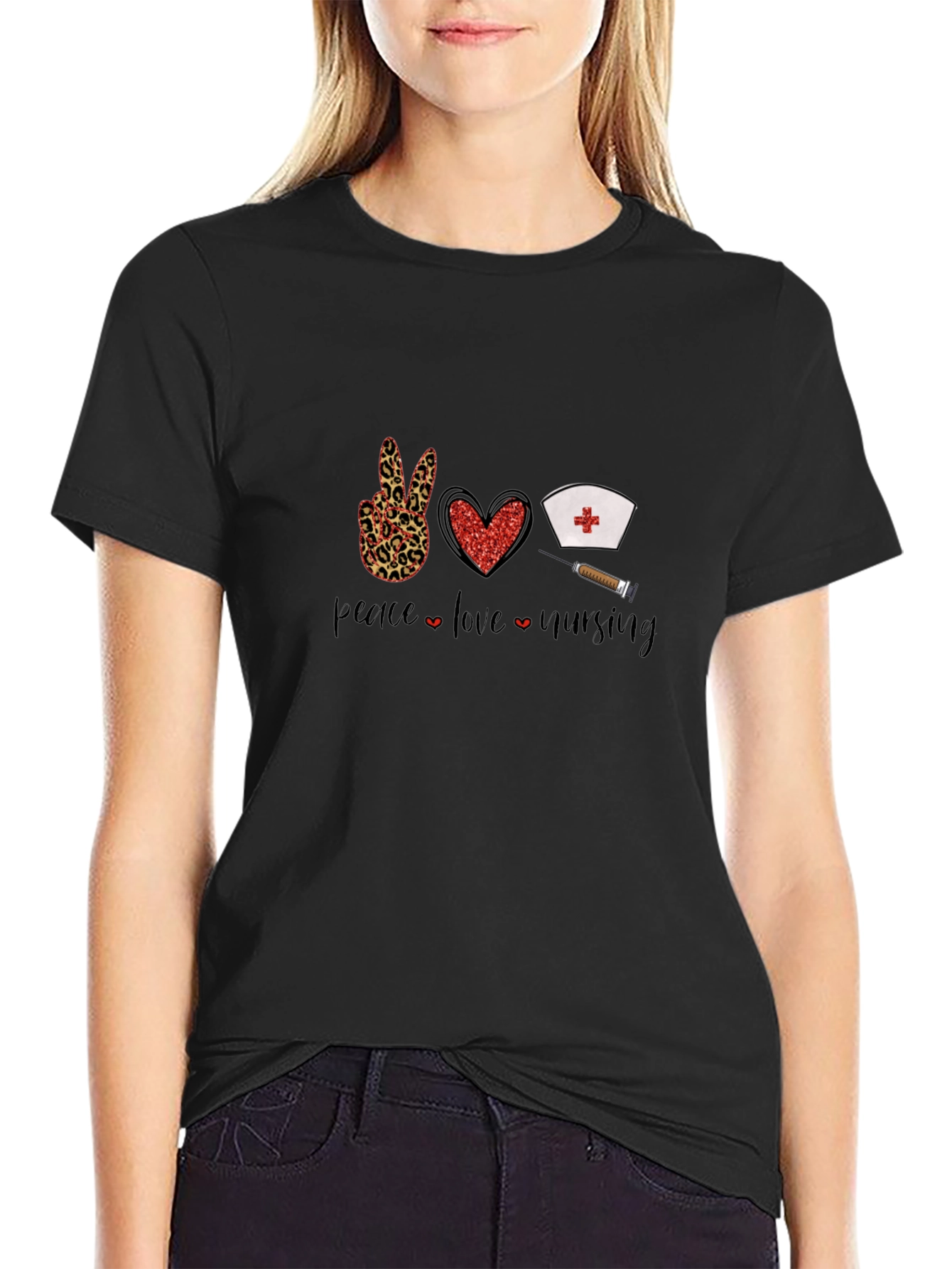 Peace Love Nursing Black Graphic T-Shirt