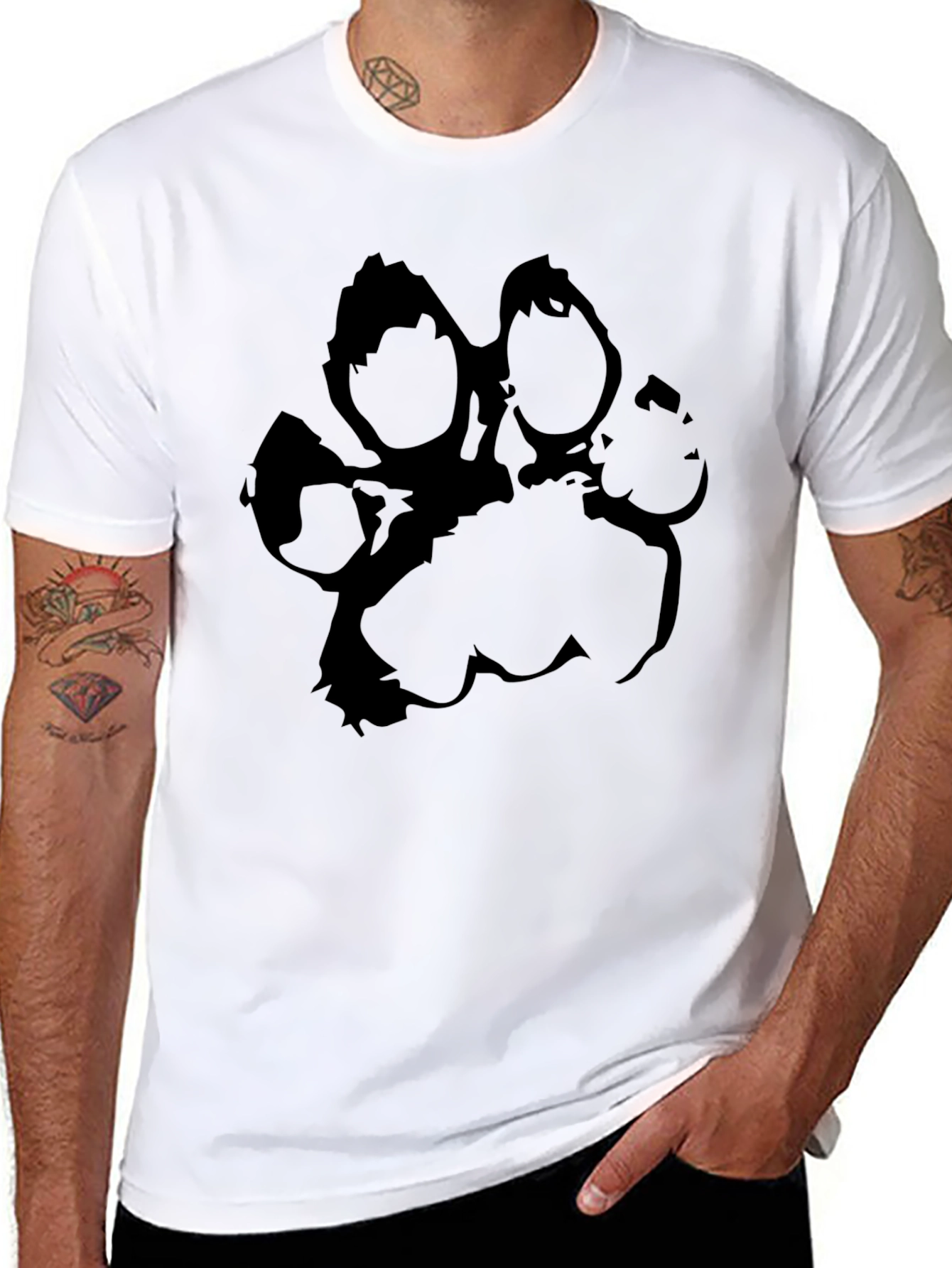 Black Paw Print T-Shirt - Casual Graphic Tee