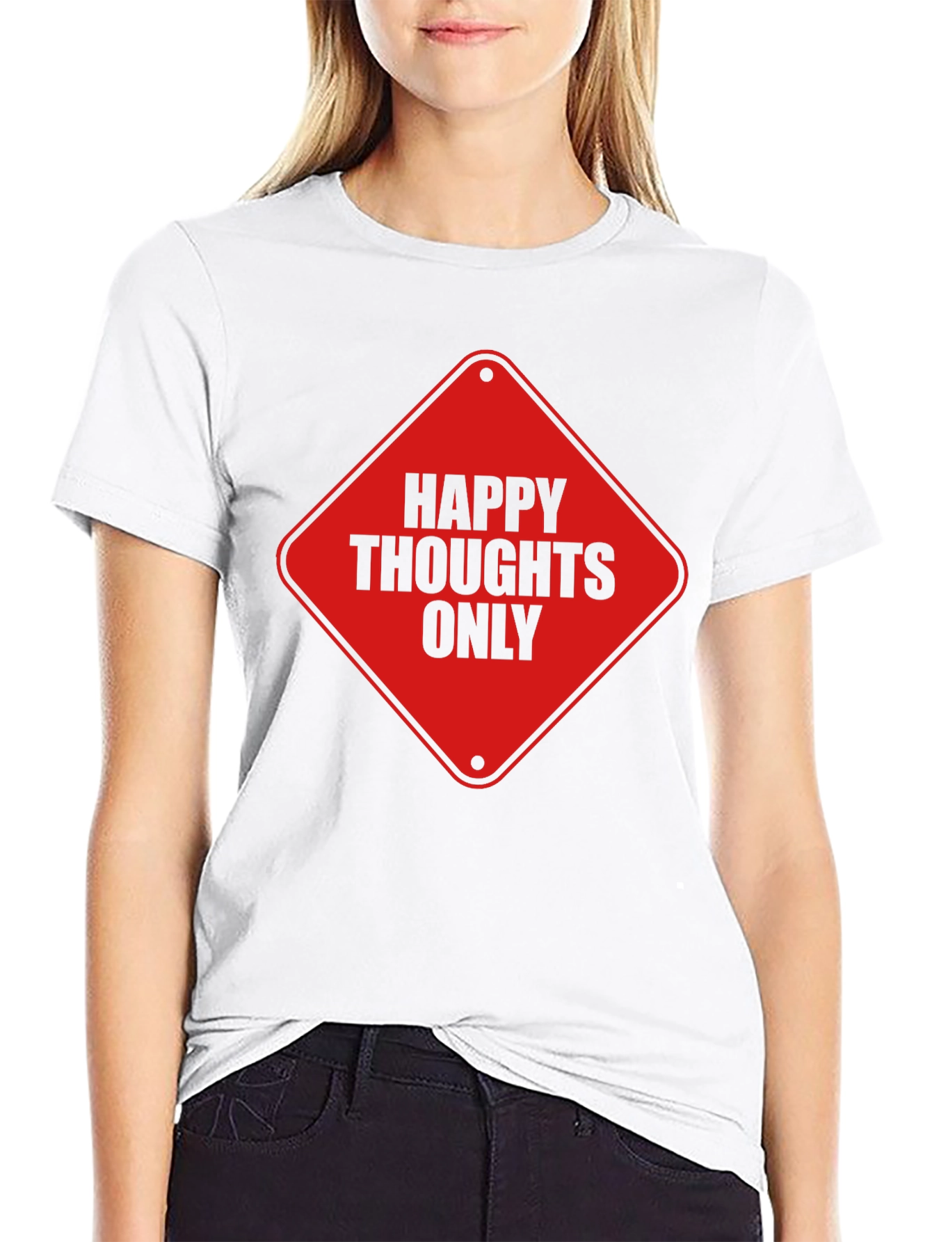 Happy Thoughts Only Graphic Tee - Black Cotton T-Shirt