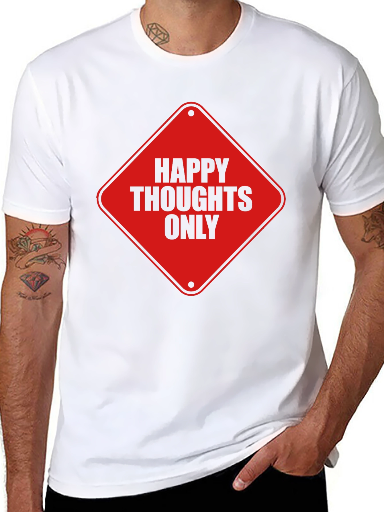 Happy Thoughts Only Graphic Tee - Black Cotton T-Shirt
