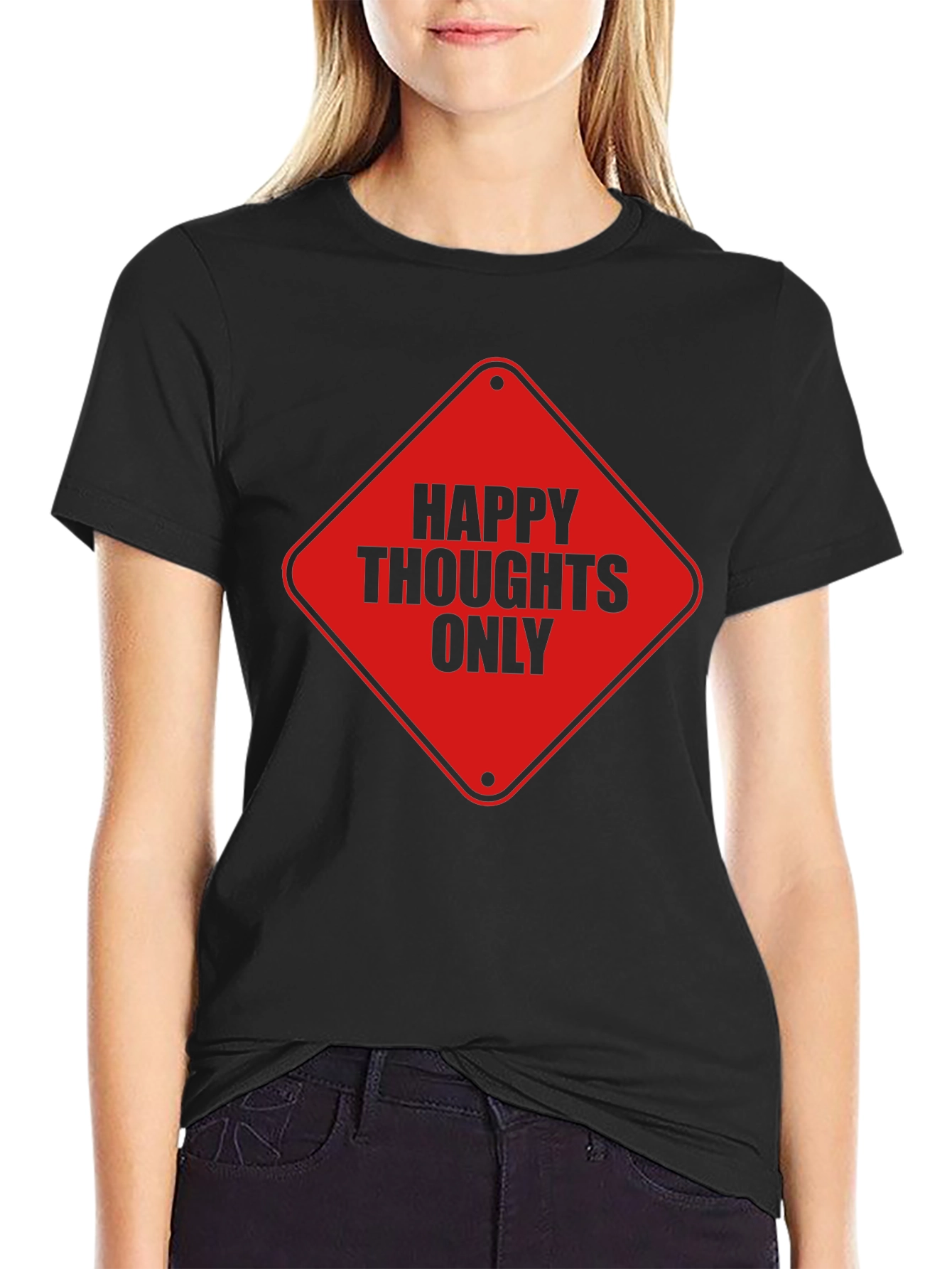 Happy Thoughts Only Graphic Tee - Black Cotton T-Shirt