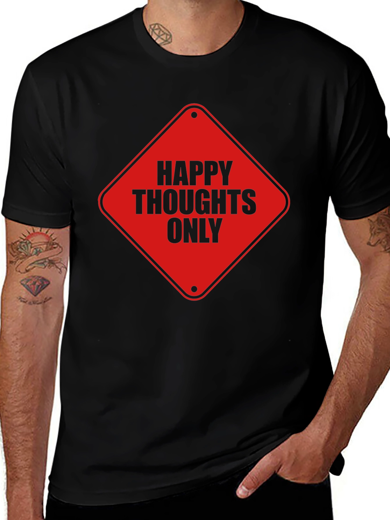 Happy Thoughts Only Graphic Tee - Black Cotton T-Shirt