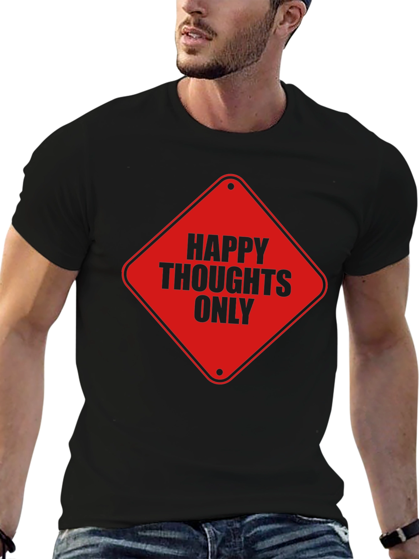 Happy Thoughts Only Graphic Tee - Black Cotton T-Shirt