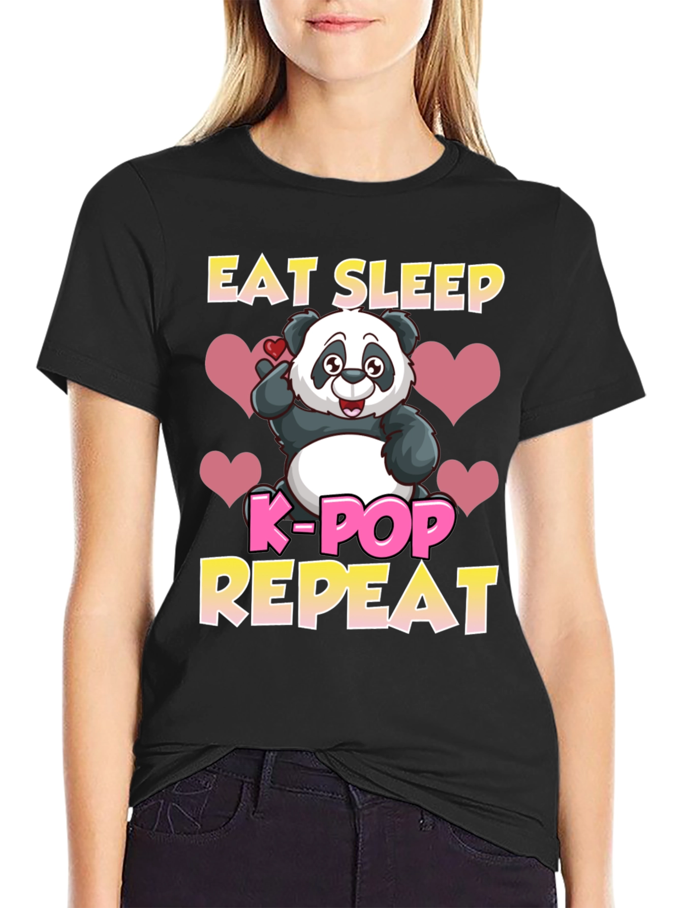 Eat Sleep K-Pop Repeat Panda Graphic Tee