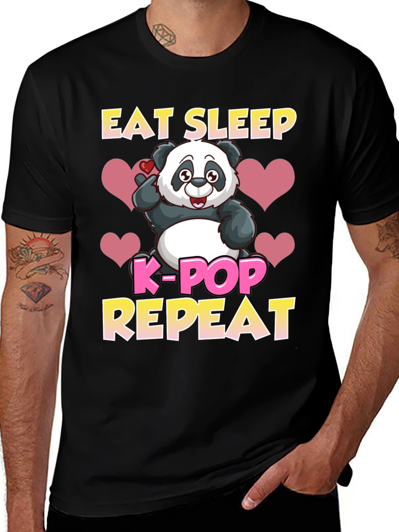 Eat Sleep K-Pop Repeat Panda Graphic Tee