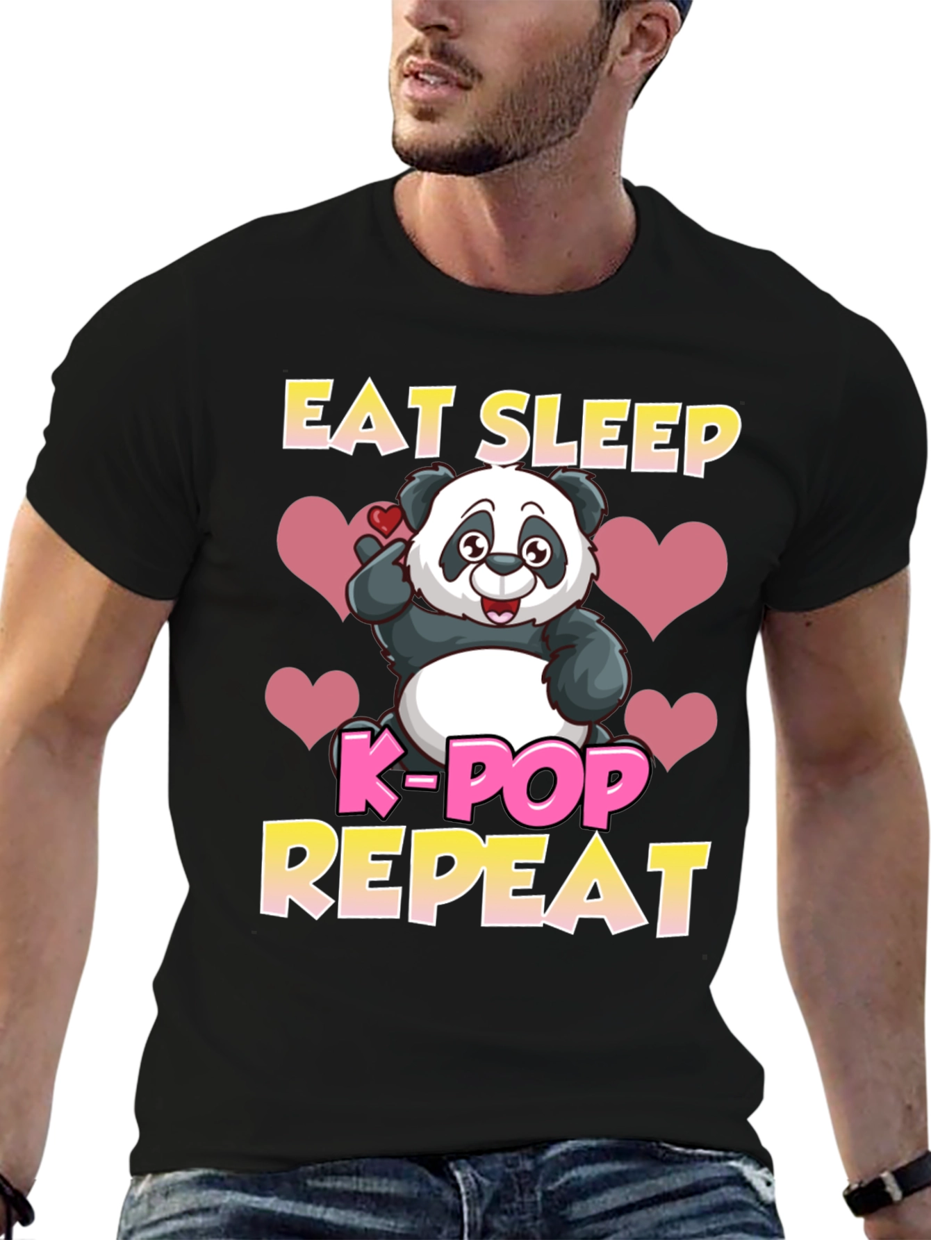 Eat Sleep K-Pop Repeat Panda Graphic Tee