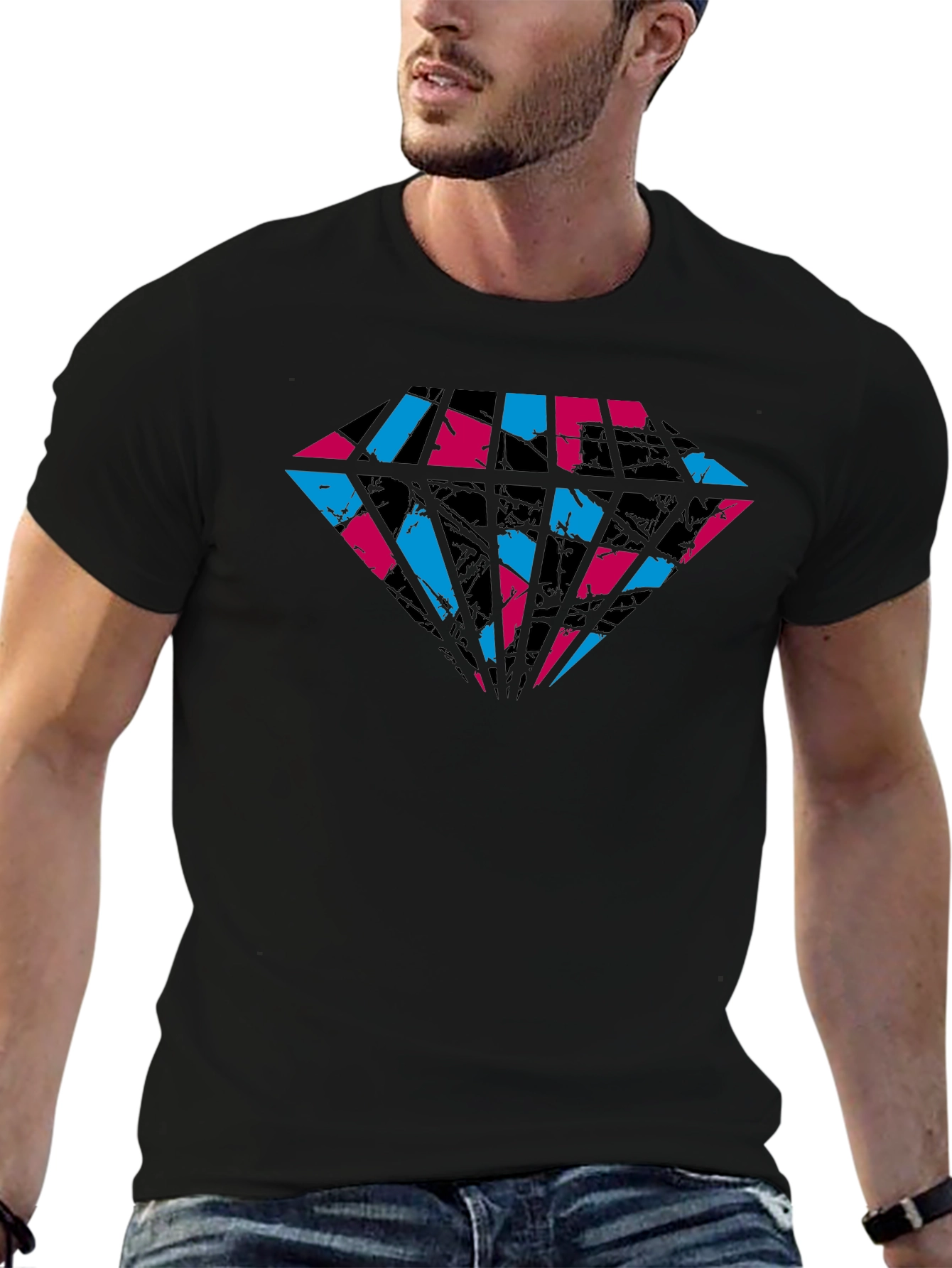 Abstract Diamond Graphic Tee - Cool Black Shirt
