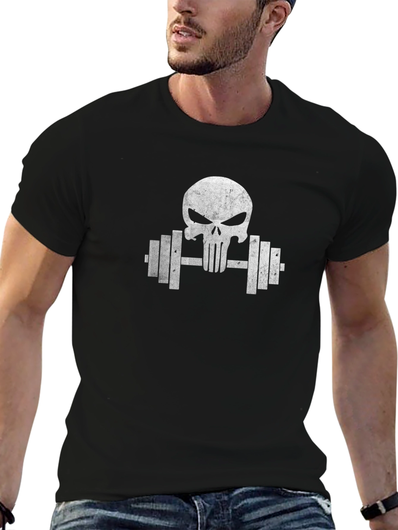 Punisher Skull Barbell Workout Gym T-Shirt