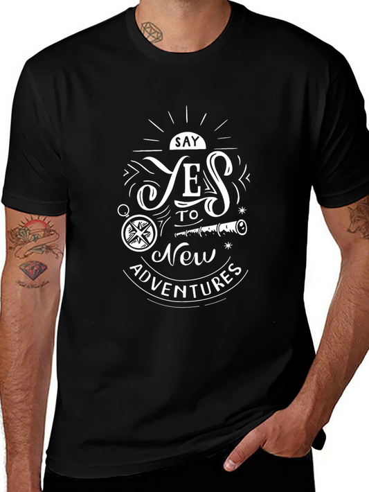 Adventure Awaits: Graphic Print Black Tee