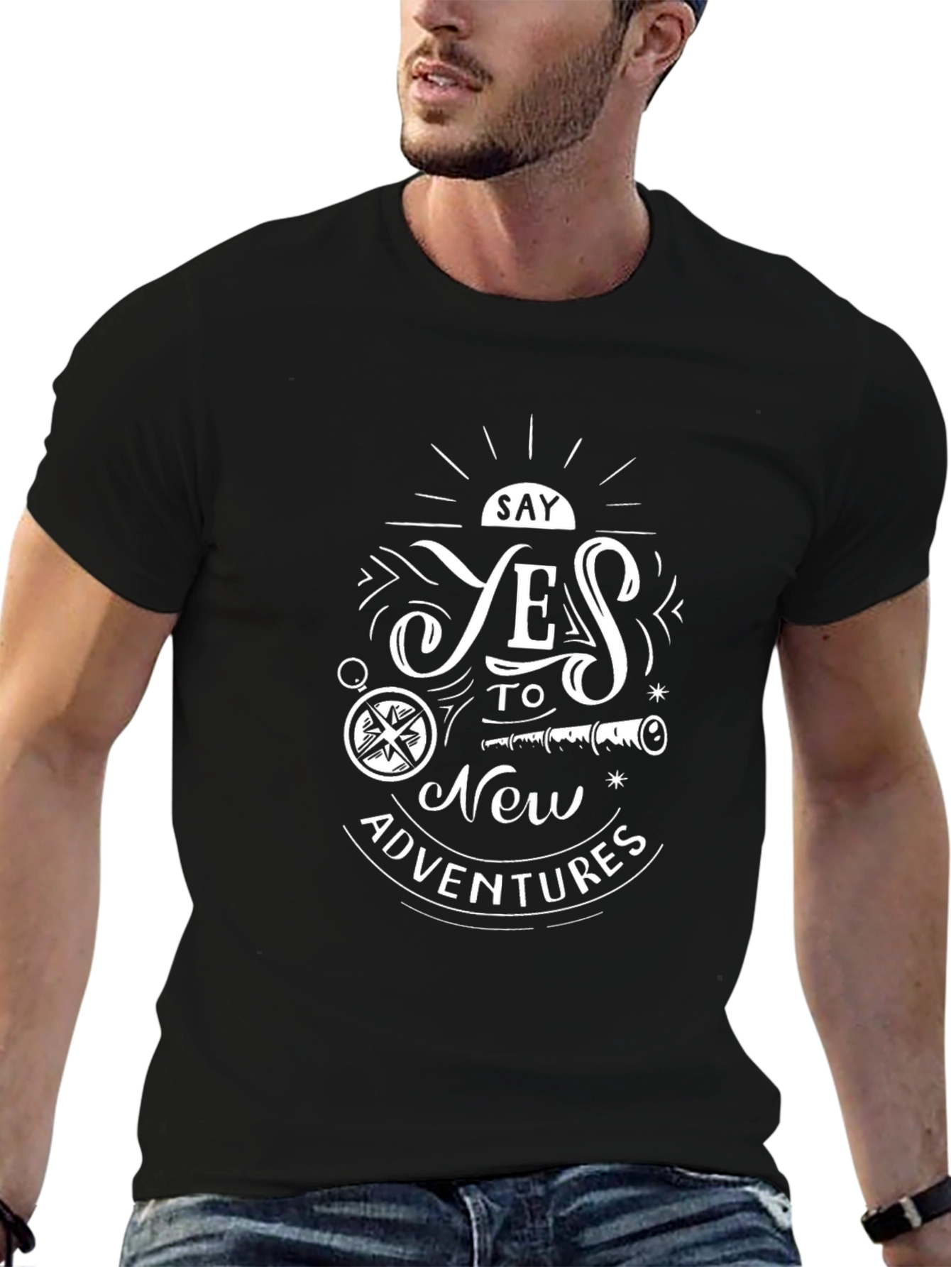 Adventure Awaits: Graphic Print Black Tee