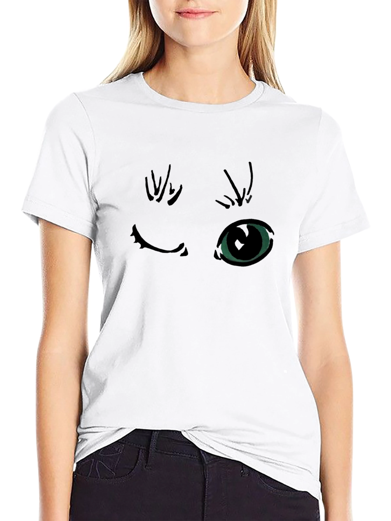 Winking Cat Graphic Black T-Shirt