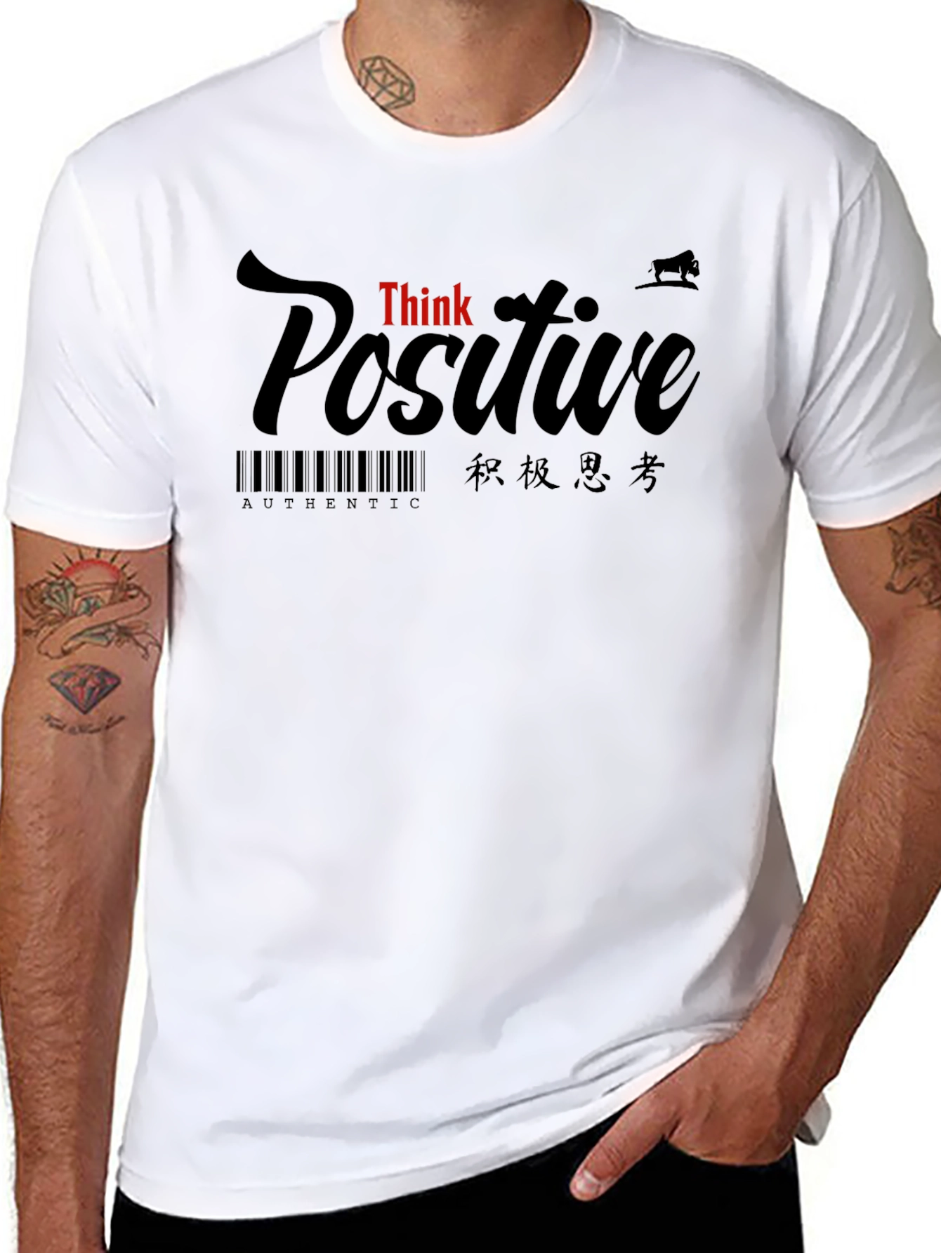 Think Positive Graphic Black T-Shirt