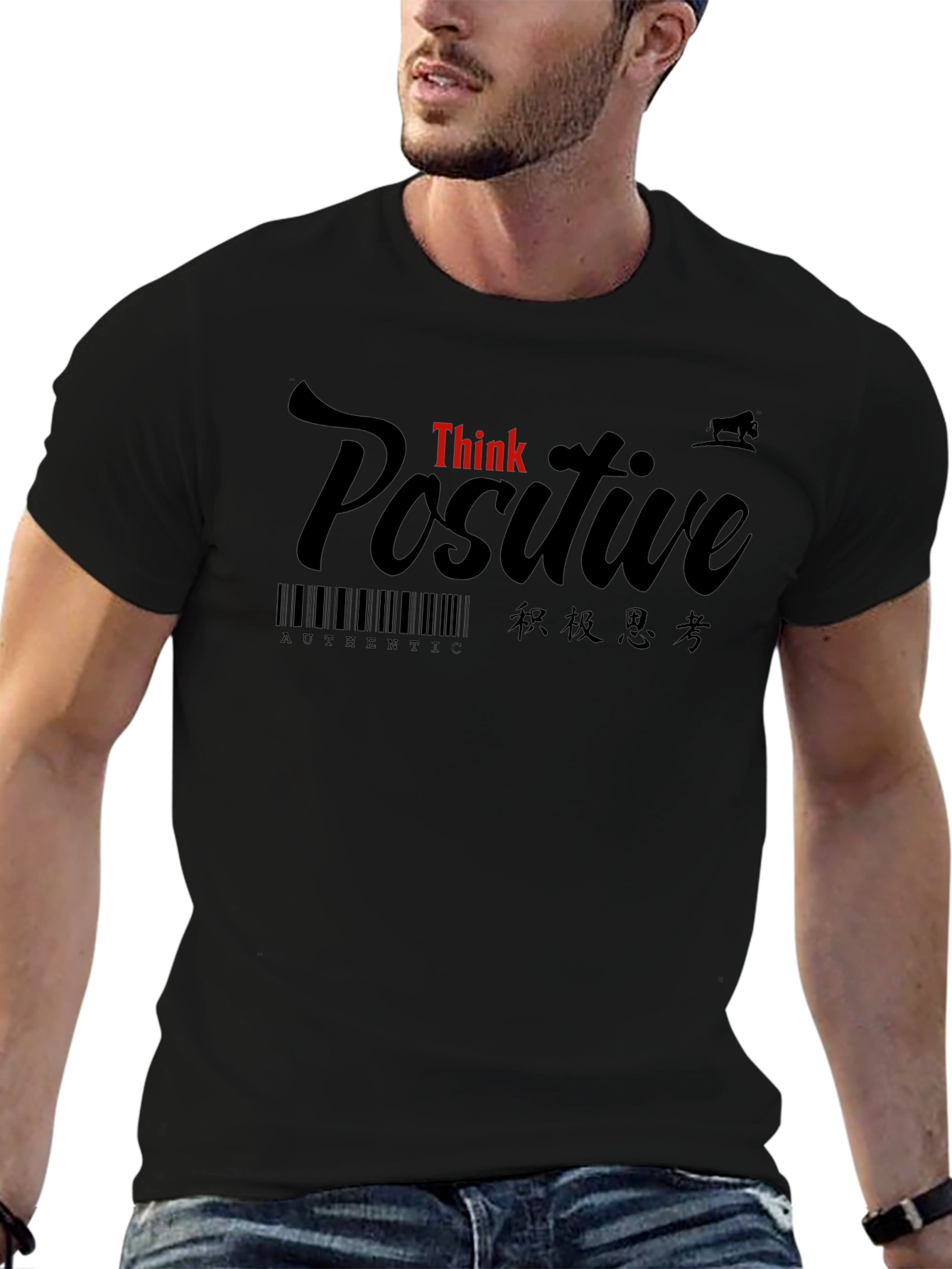 Think Positive Graphic Black T-Shirt