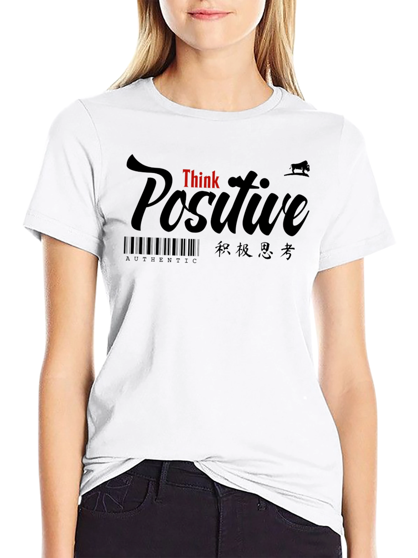 Think Positive Graphic Black T-Shirt