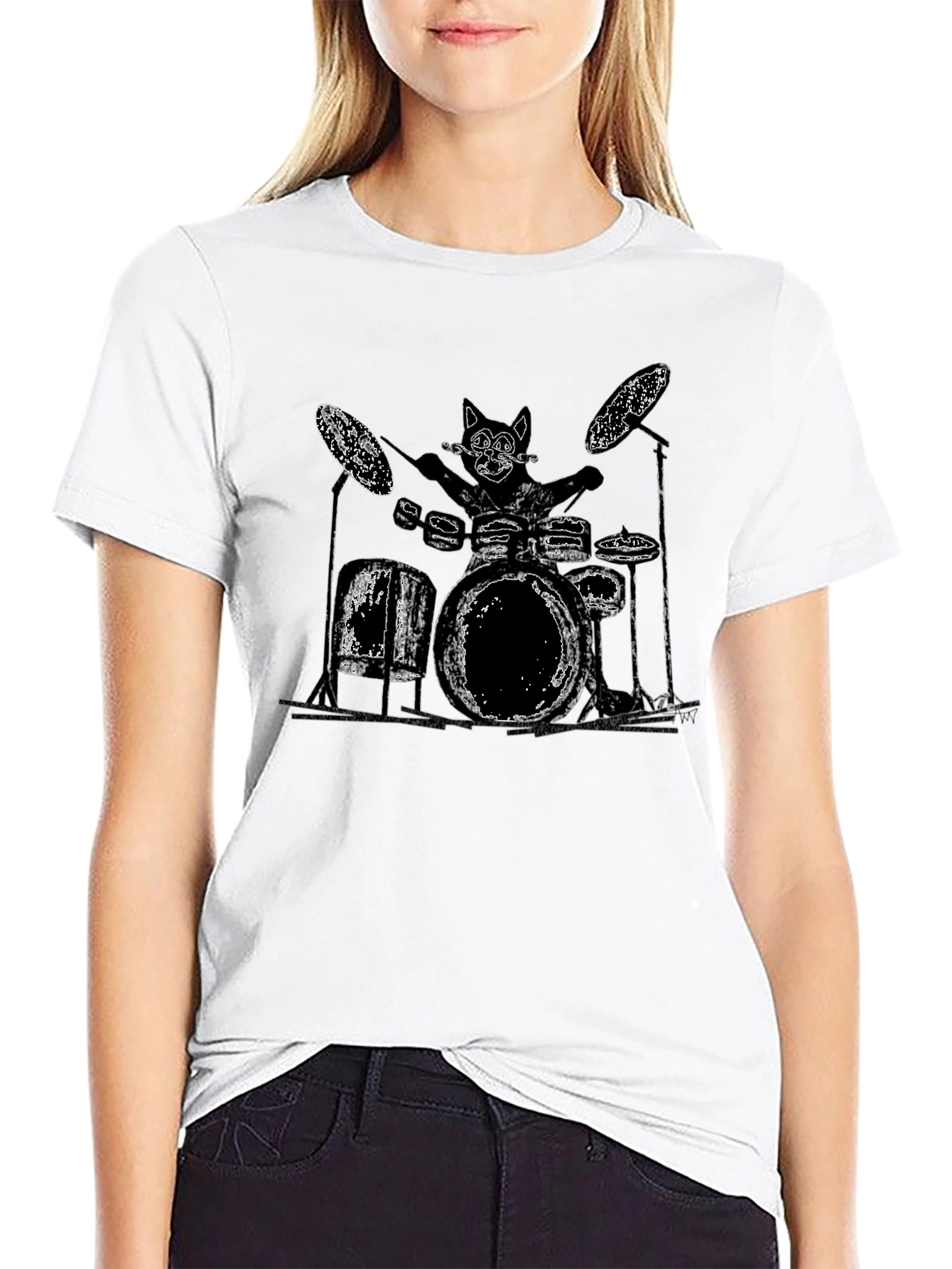 Cool Cat Drummer Black T-Shirt