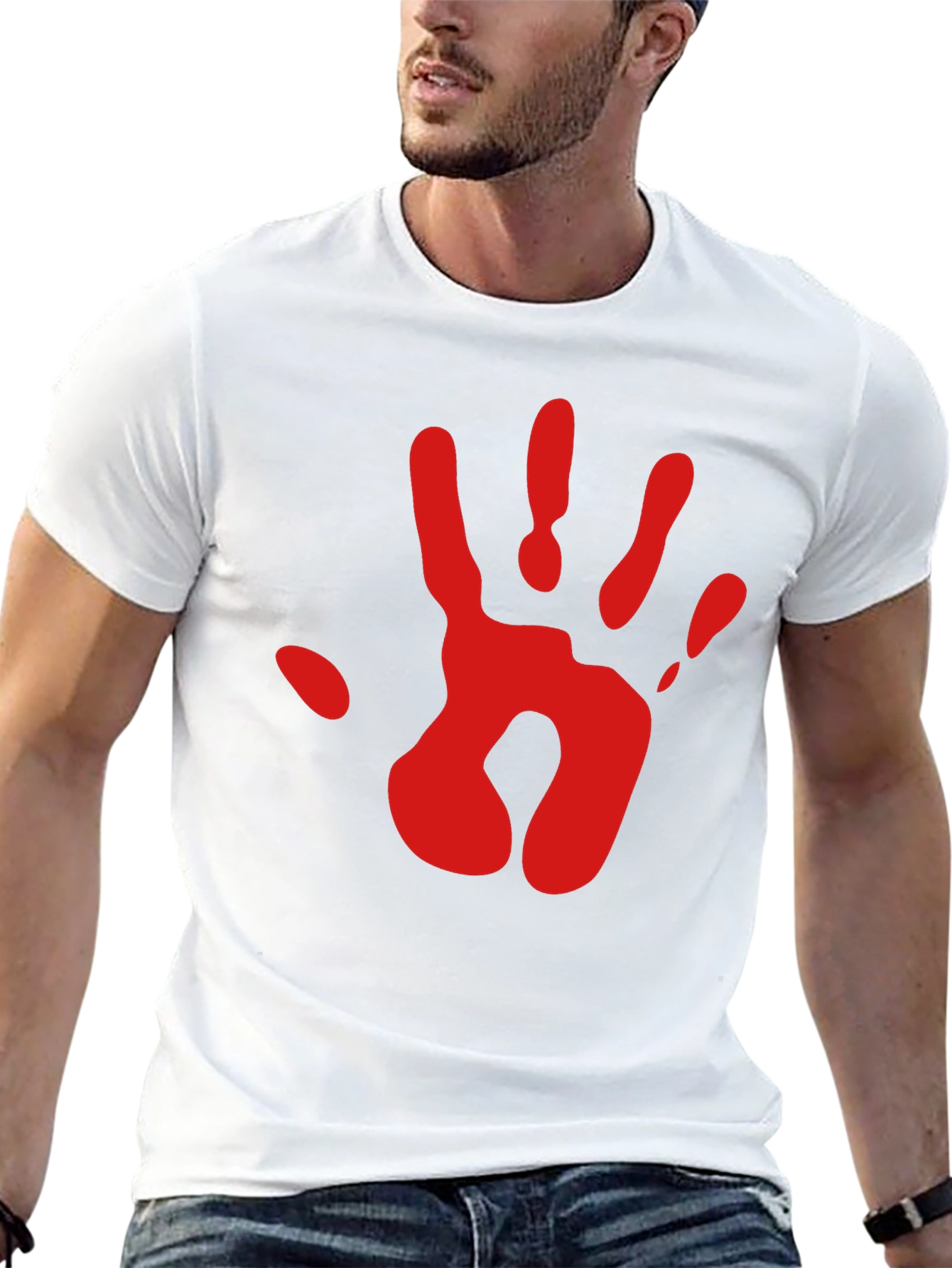 Red Handprint Graphic Tee - Black Cotton Blend T-Shirt
