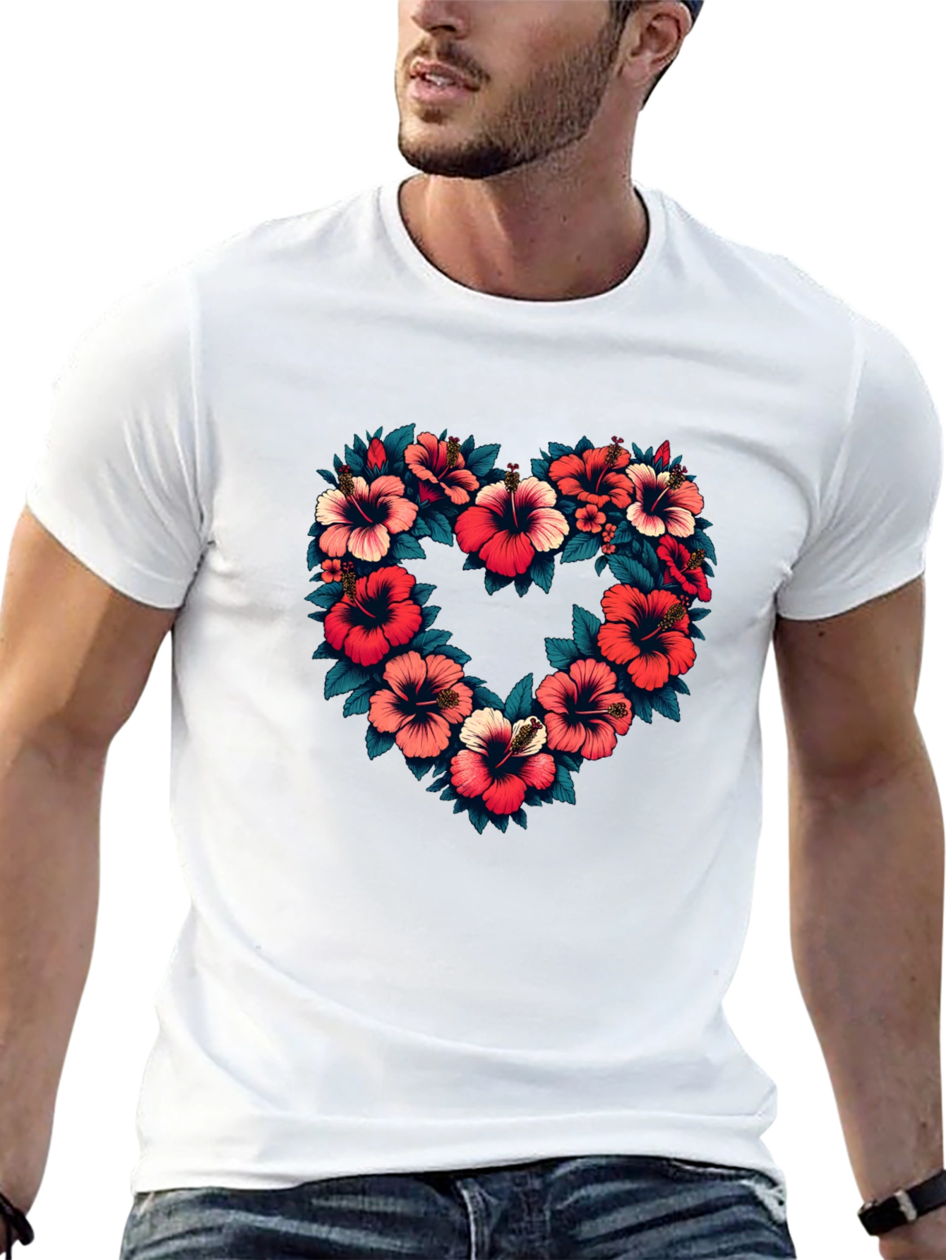 Floral Heart Graphic Black T-Shirt