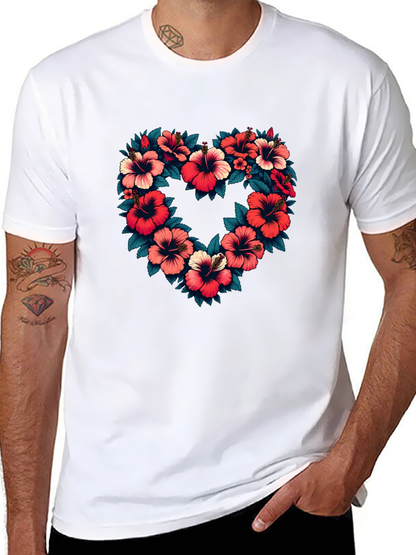 Floral Heart Graphic Black T-Shirt