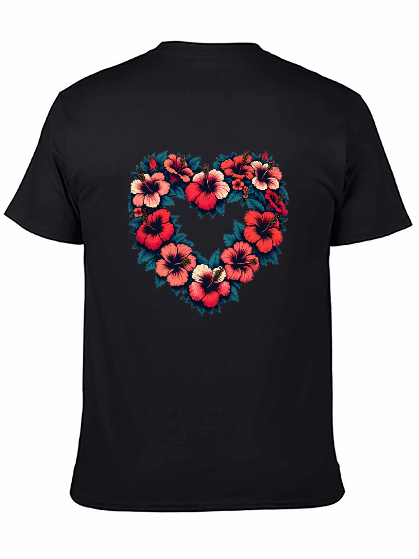 Floral Heart Graphic Black T-Shirt