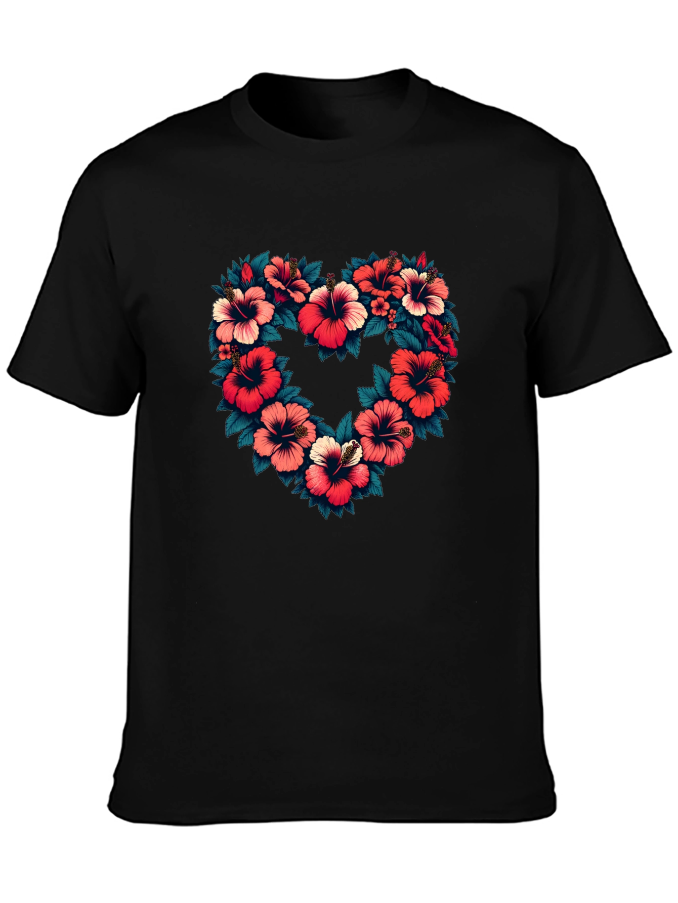 Floral Heart Graphic Black T-Shirt