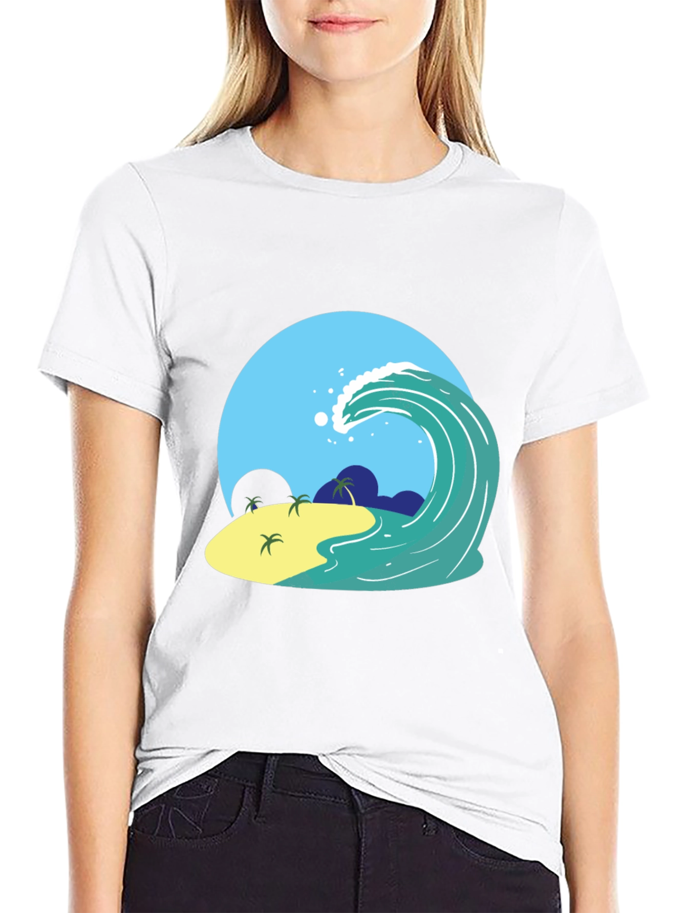 Island Wave Graphic Tee - Black Cotton T-Shirt