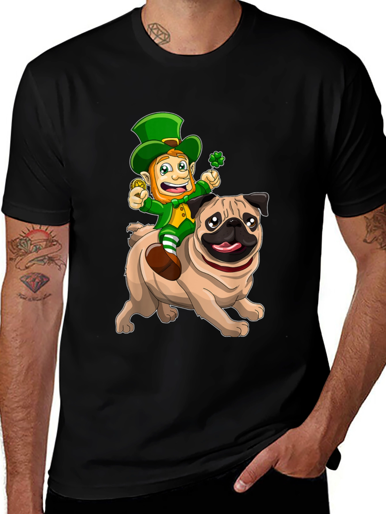 St. Patricks Day Leprechaun Riding a Pug T-Shirt