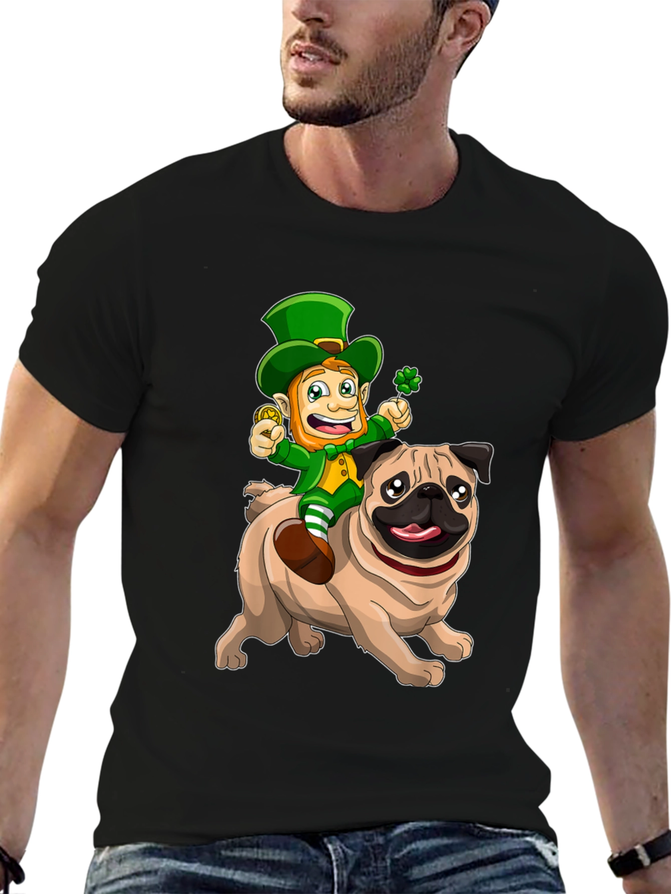 St. Patricks Day Leprechaun Riding a Pug T-Shirt