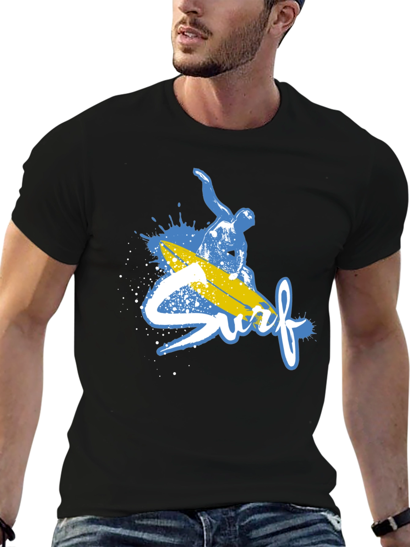 Surfs Up Graphic Tee - Black Cotton T-Shirt