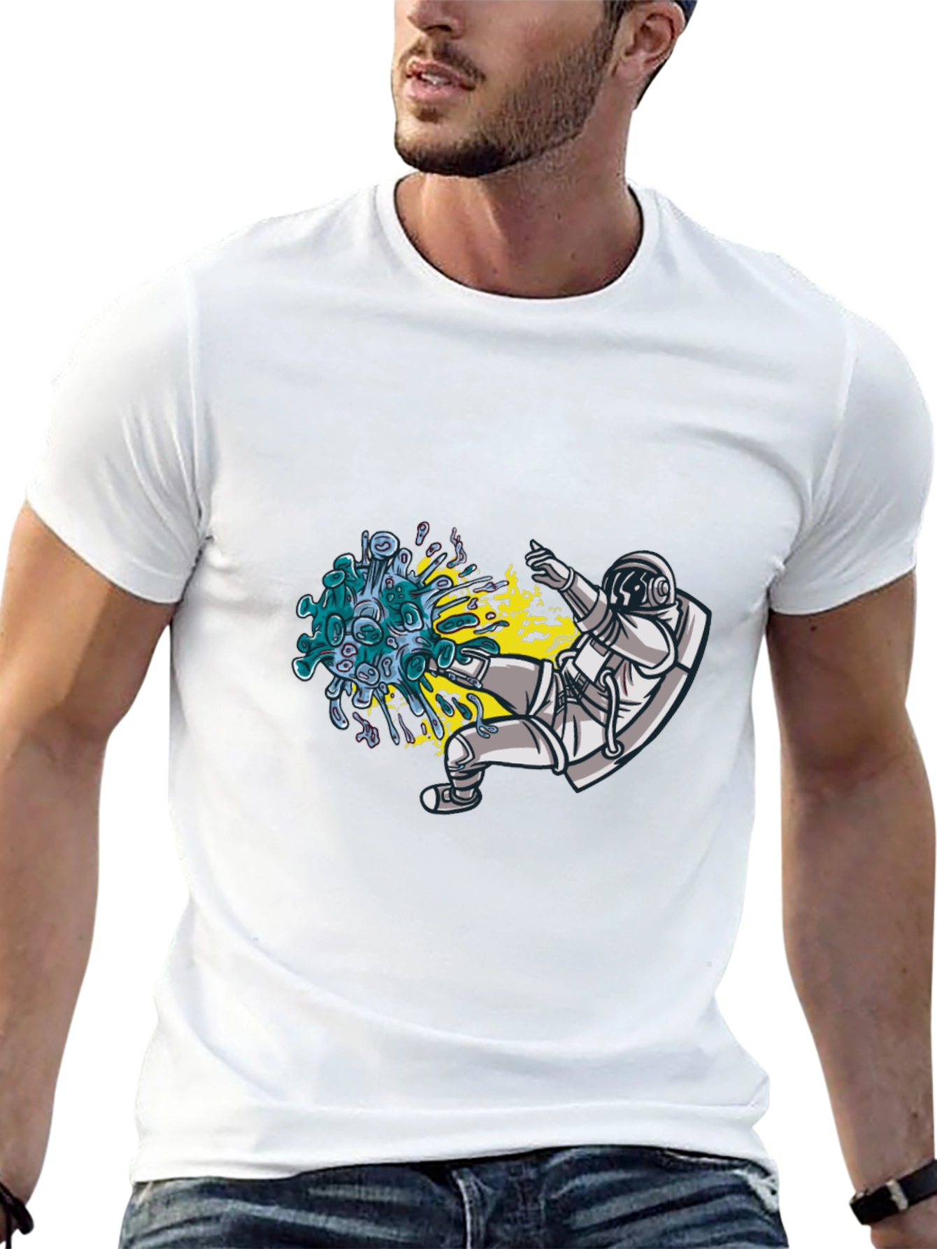 Astronaut Kicking Virus Graphic T-Shirt