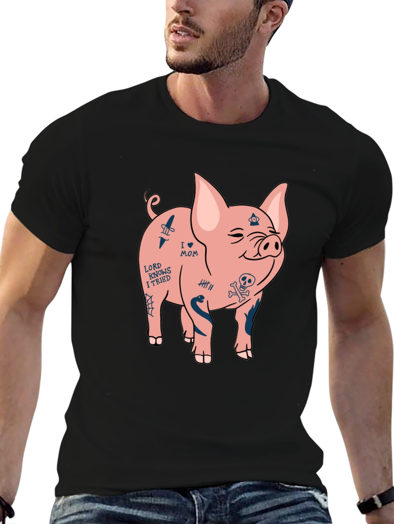Tattooed Pig Graphic Tee - Mens Black T-Shirt