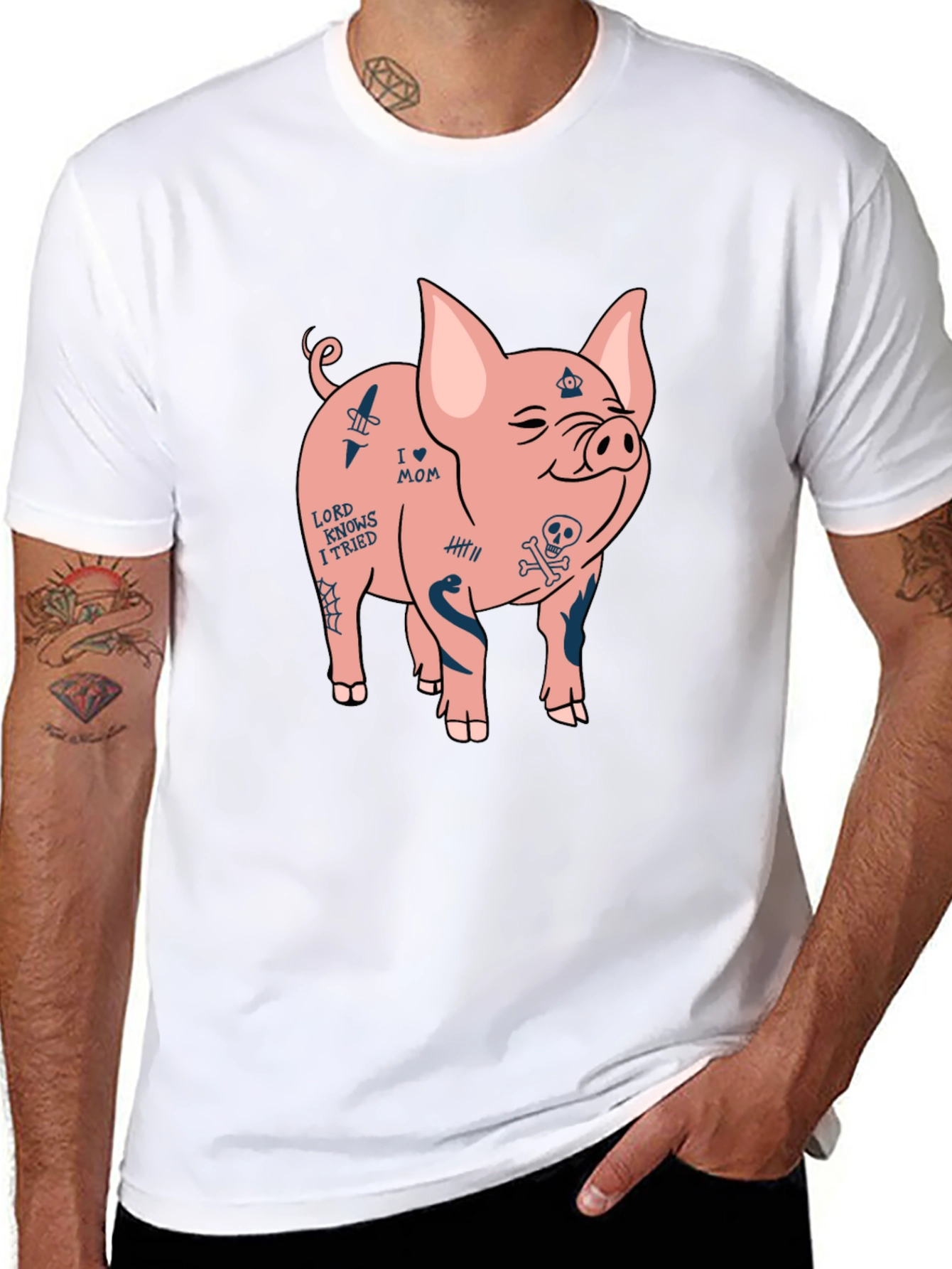 Tattooed Pig Graphic Tee - Mens Black T-Shirt