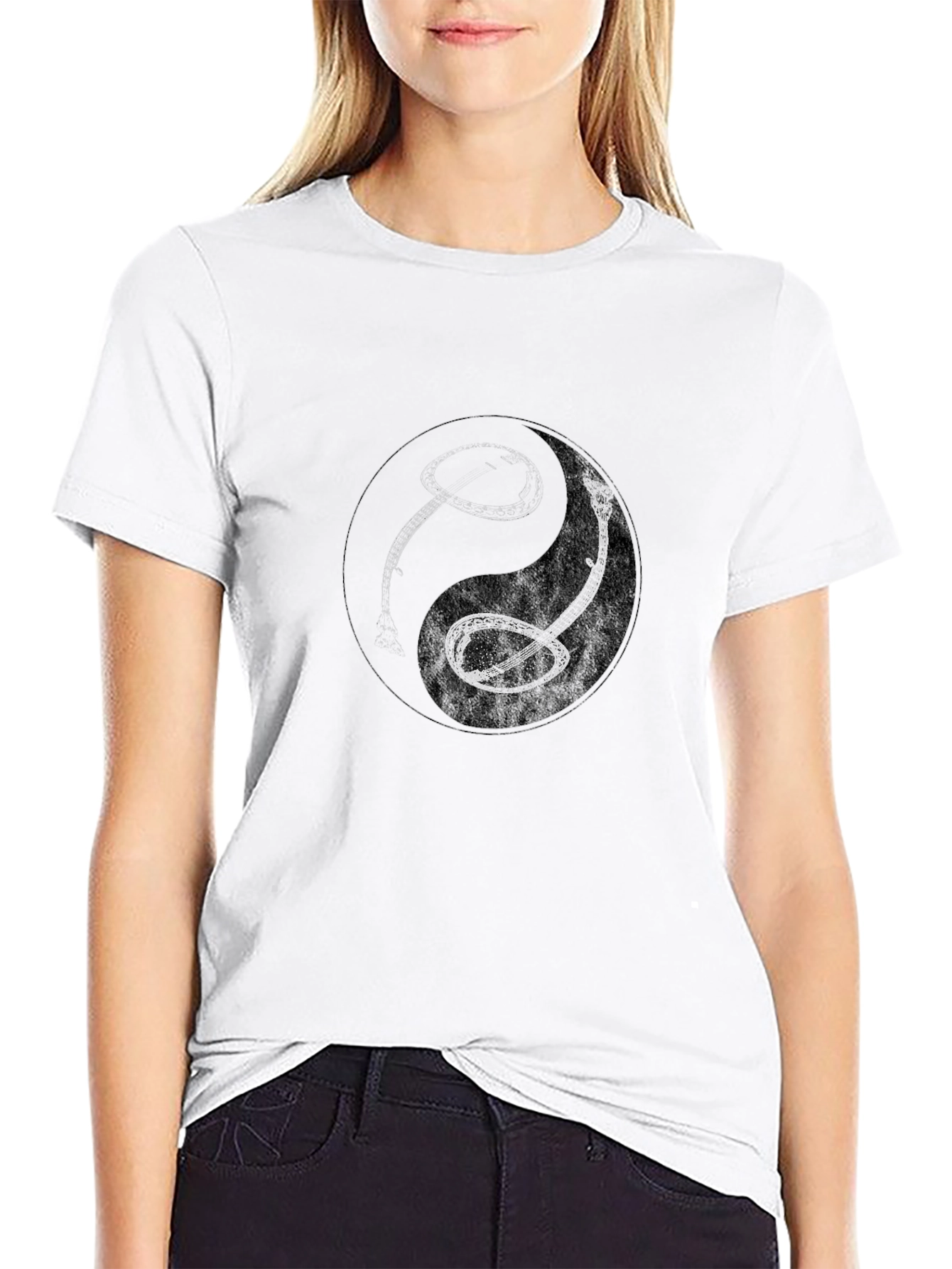 Yin Yang Snake Graphic Black T-Shirt
