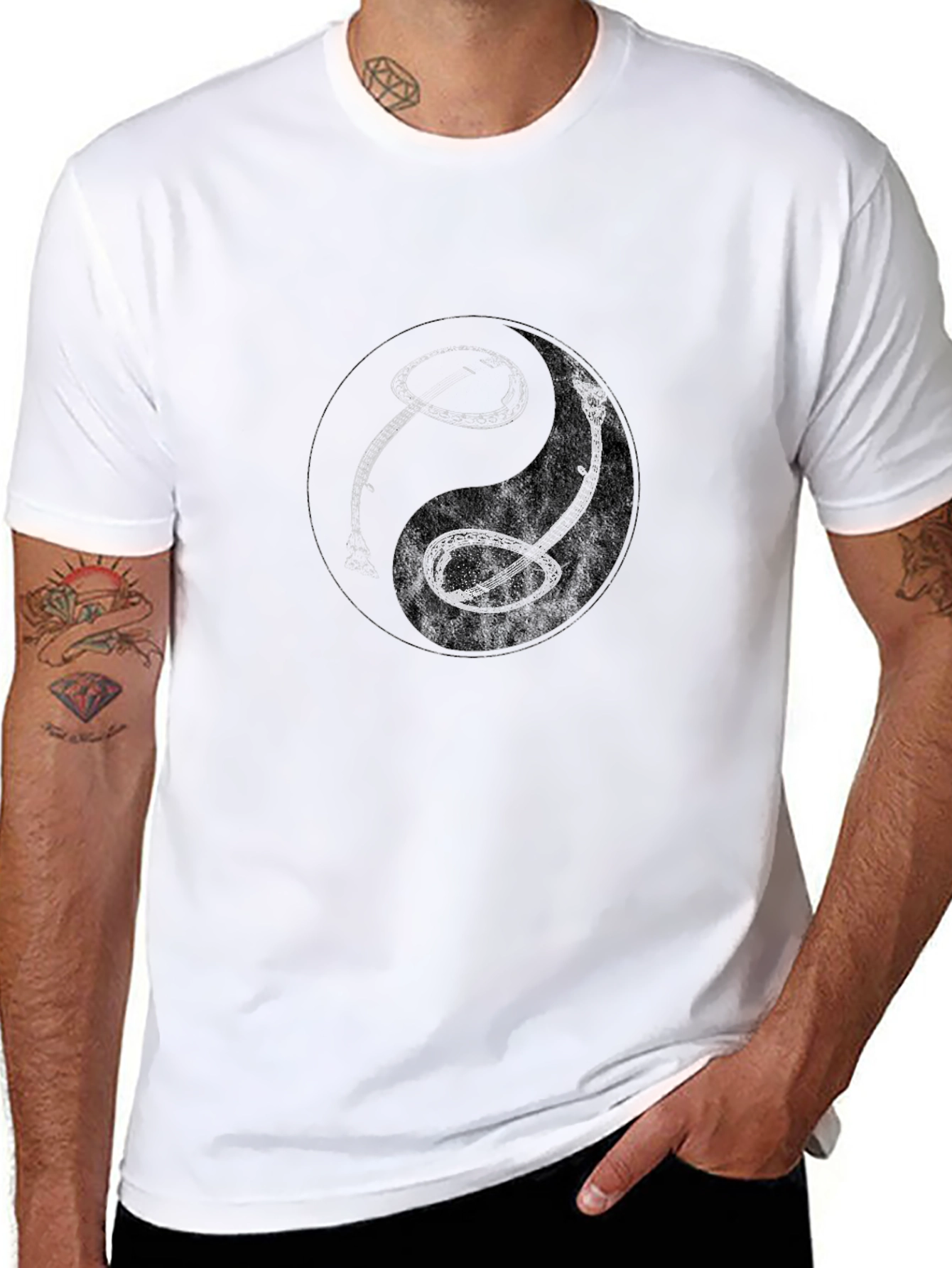 Yin Yang Snake Graphic Black T-Shirt
